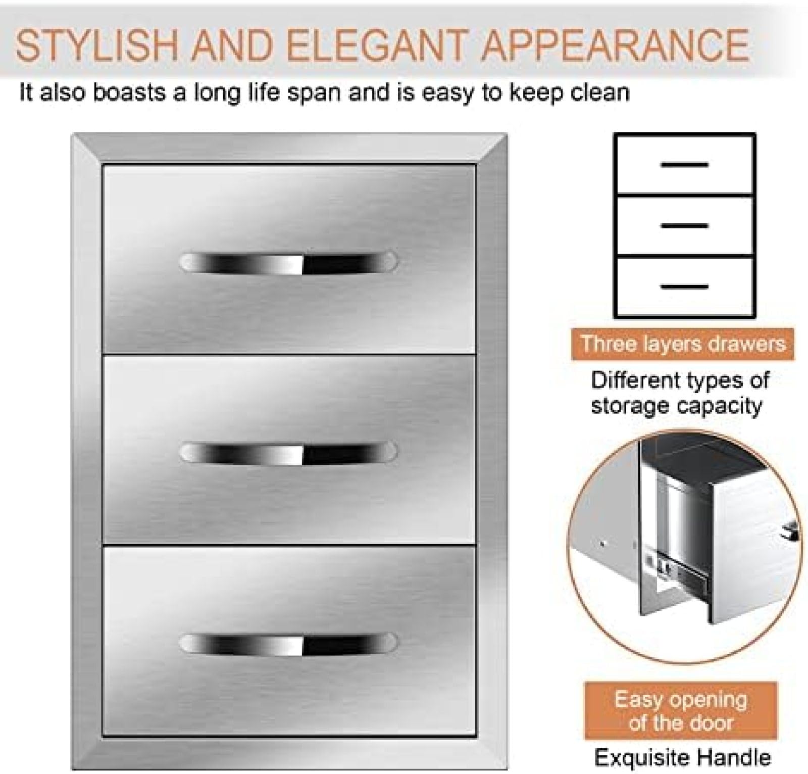 Stainless Steel BBQ Drawer for Outdoor Kitchen - 14Wx21Dx21H - Perfect for Grilling Stations & BBQ Islands