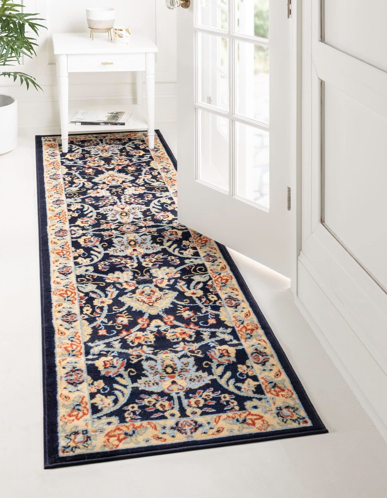 Yasmin Collection 16 Ft Navy Blue Runner Rug - Soft Medium Pile for Hallways & Entryways | Durable & Stylish Home Decor for High Traffic Areas