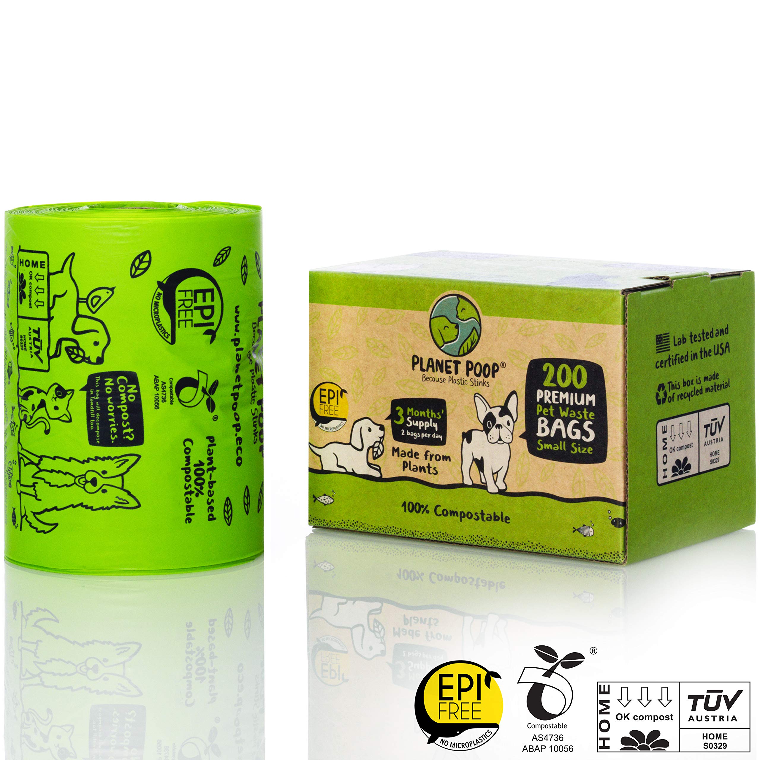 Eco-Friendly Compostable Dog Poop Bags - 200 Count Mini Size for Small Pets | Biodegradable, Unscented, Leakproof with Handles | Plant-Based Pet Waste Bags for Dogs & Cats | Perfect for Walks, Travel & Backyard Cleanup