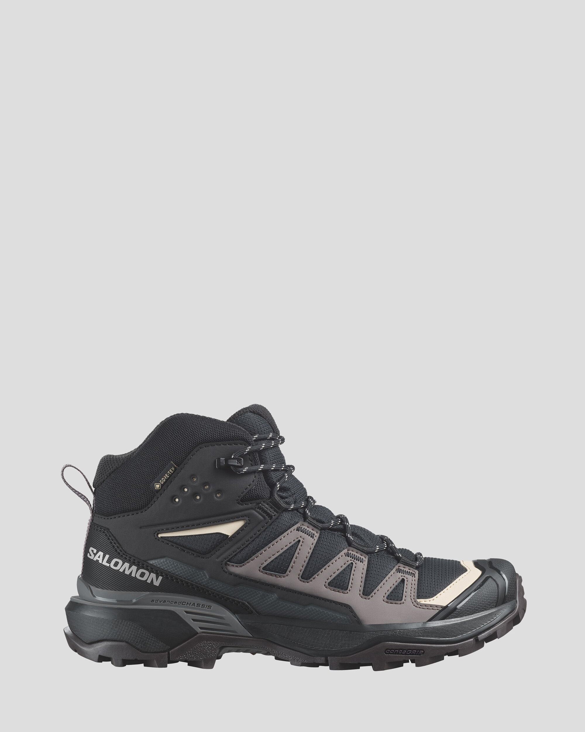 Salomon X Ultra 360 Mid GTX Women's Waterproof Hiking Boots - Lightweight & Durable for Outdoor Adventures - Black/Plum Kitten/Shale - Perfect for Trail Hiking, Backpacking & Mountain Climbing