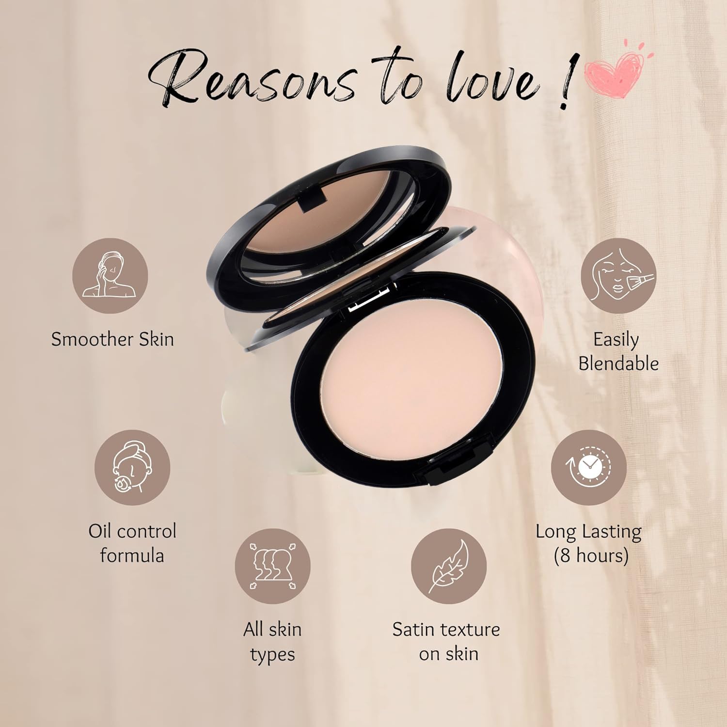 N.Y.N Beauty 2-in-1 Oil Control & Sweat Proof Compact Powder with Mirror | Matte Finish Pressed Powder | Includes 6-Piece Beauty Blender Set | For Women & Girls | Perfect for Daily Makeup, Touch-Ups & On-the-Go Use
