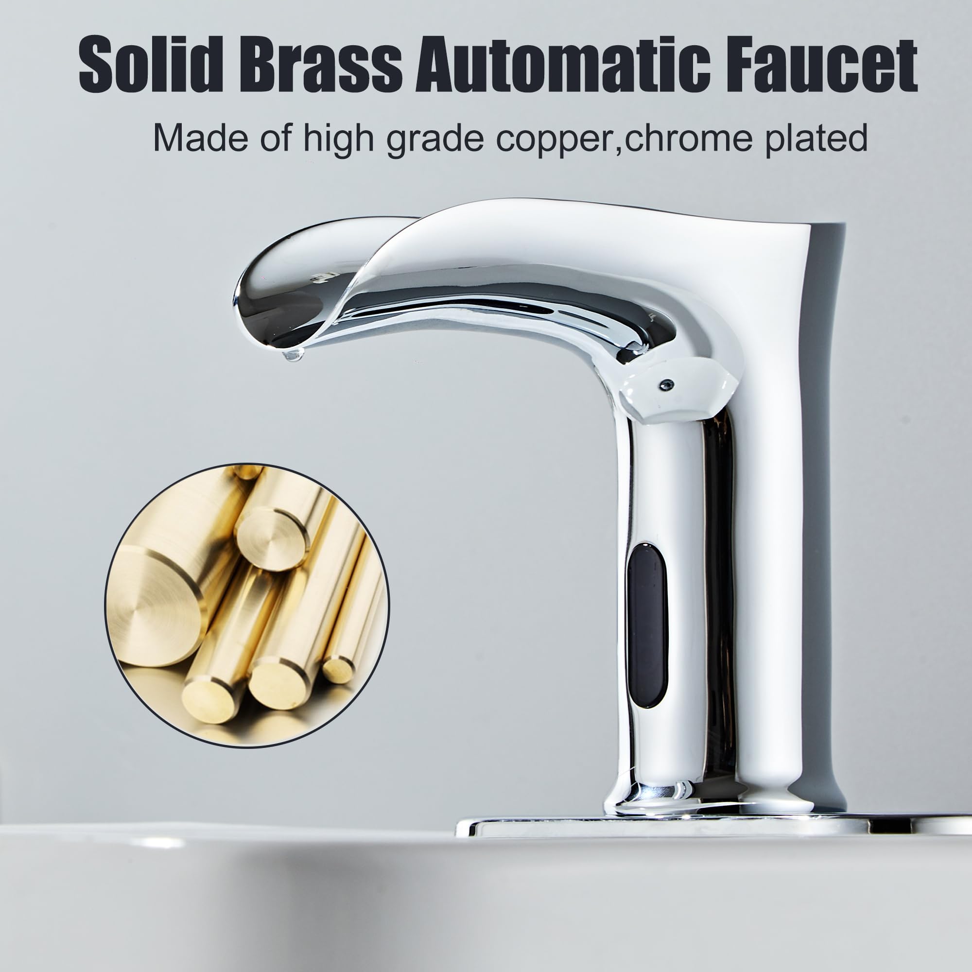 Automatic Sensor Faucet - Touchless Waterfall Bathroom Sink Faucet with Deck Plate (Chrome) | Hands-Free for Hygiene, Perfect for Home & Public Restrooms