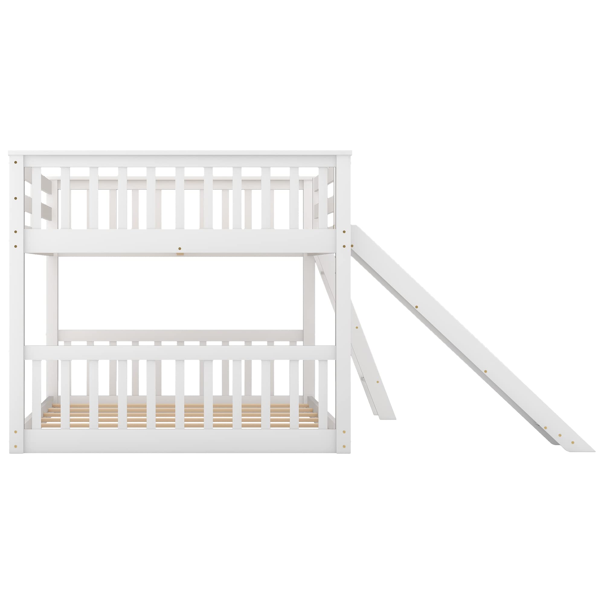 SOFTSEA Full Over Full Bunk Bed with Convertible Slide - Low Profile Kids Bunk Bed in White - Perfect for Small Bedrooms, Shared Kids Rooms & Sleepovers