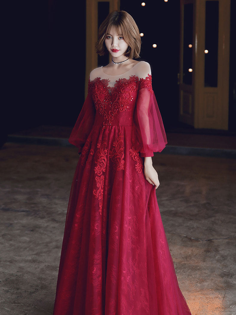 Elegant Red A-Line Tulle Lace Long Prom Dress for Women - Formal Evening Gown for Homecoming, Ball, Wedding & Special Occasions
