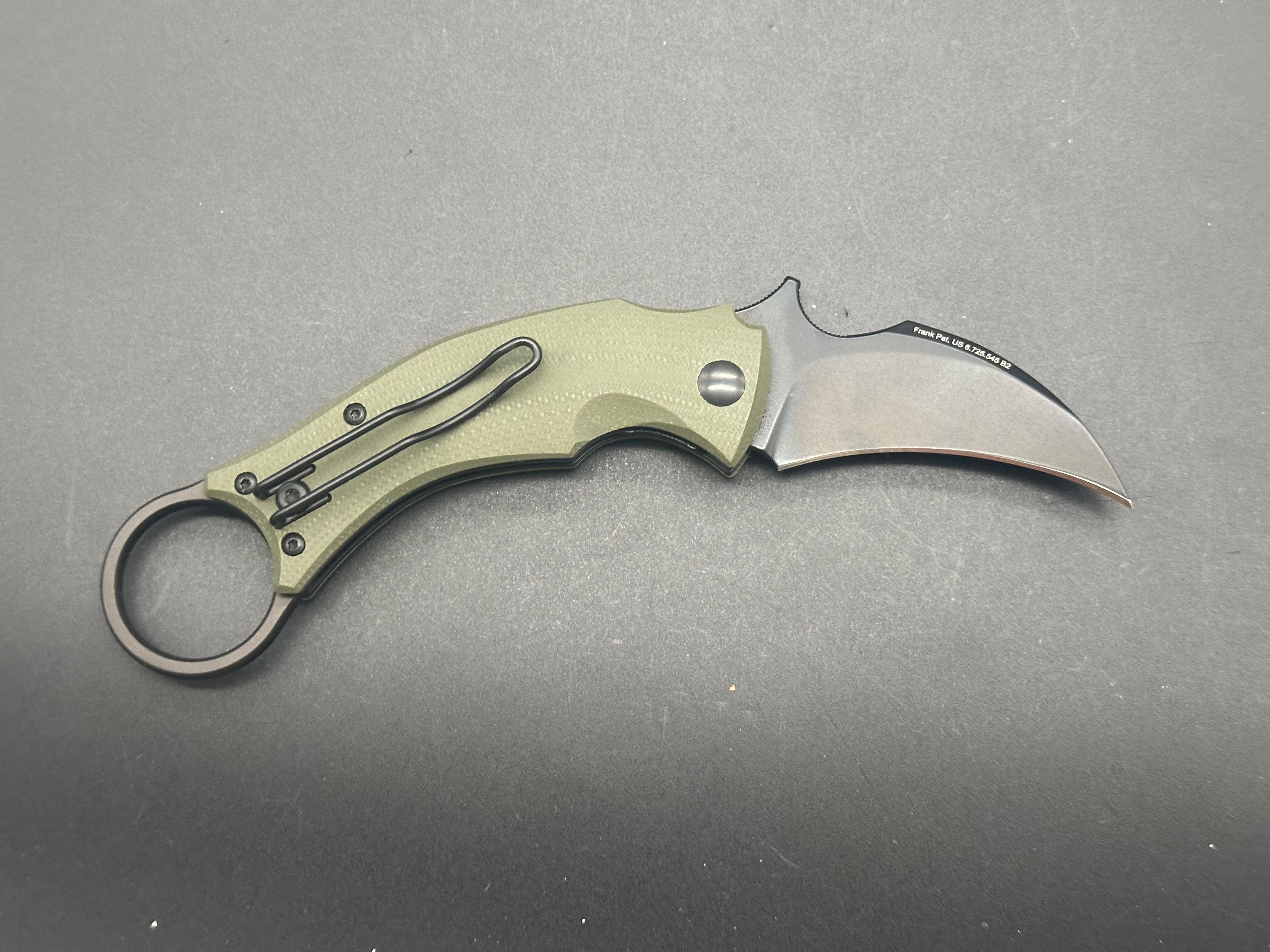 Fox Knives Bastinelli Black Bird Karambit Tactical Folding Knife - OD Green G10 Handle, 2.5