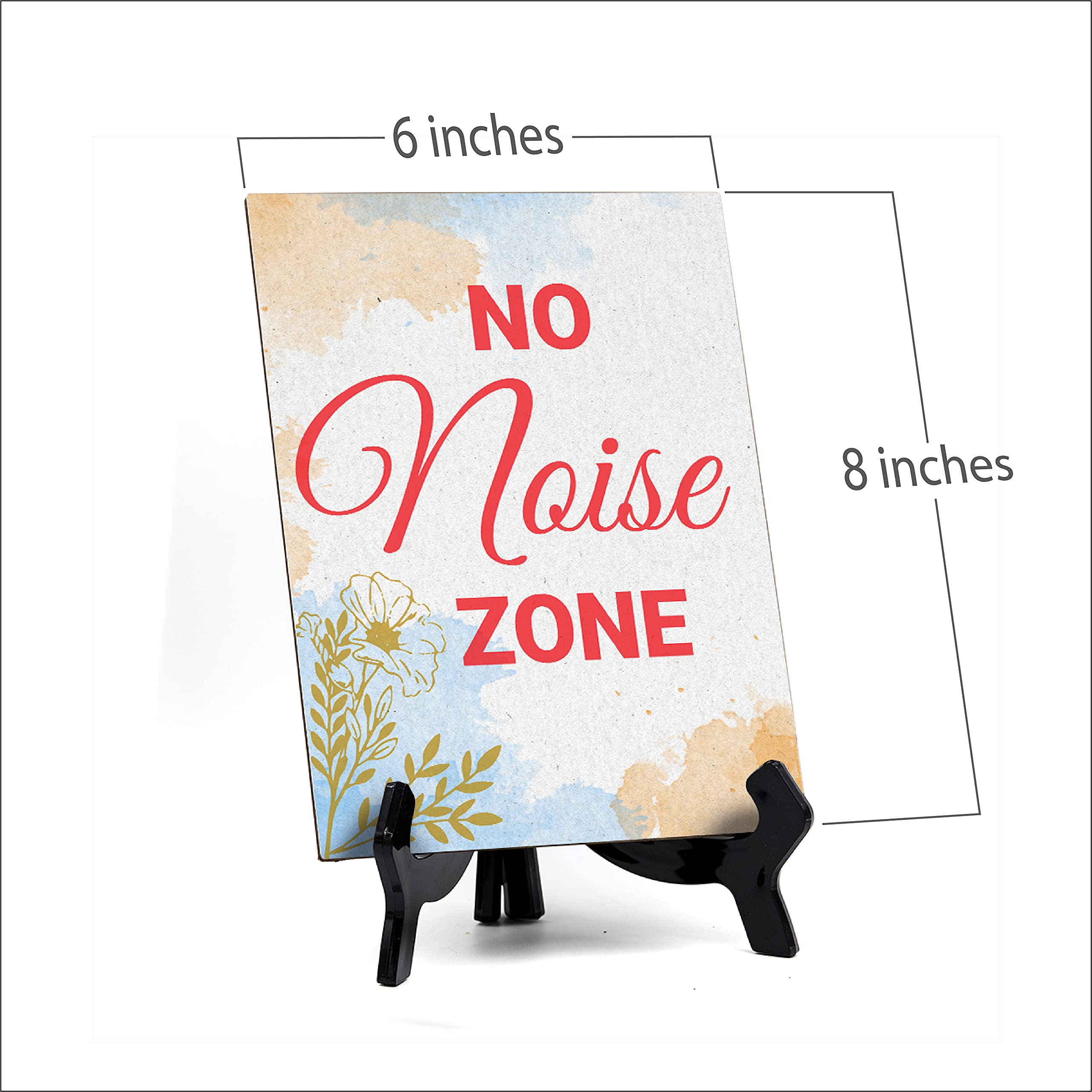 No Noise Zone Sign - Blue Watercolor Table Sign (6x8 Inches) for Quiet Areas, Libraries, Offices & Study Rooms