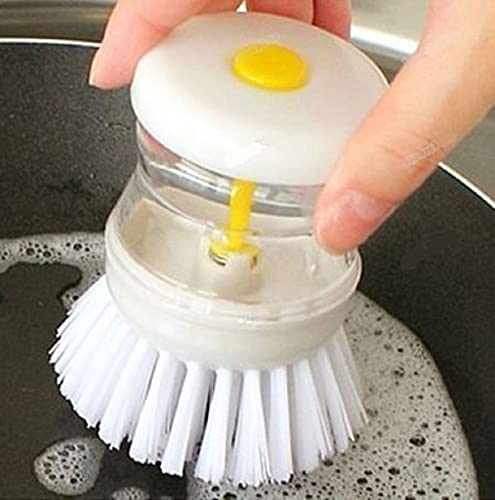 RADHIKA Plastic Cleaning Brush with Soap Dispenser - Kitchen Sink & Dishwasher Scrubber - Wash Basin Cleaning Brush with Built-in Liquid Soap Dispenser (Pack of 1, Multicolor) - Perfect for Kitchen Cleaning, Dish Washing & Bathroom Sink Scrubbing