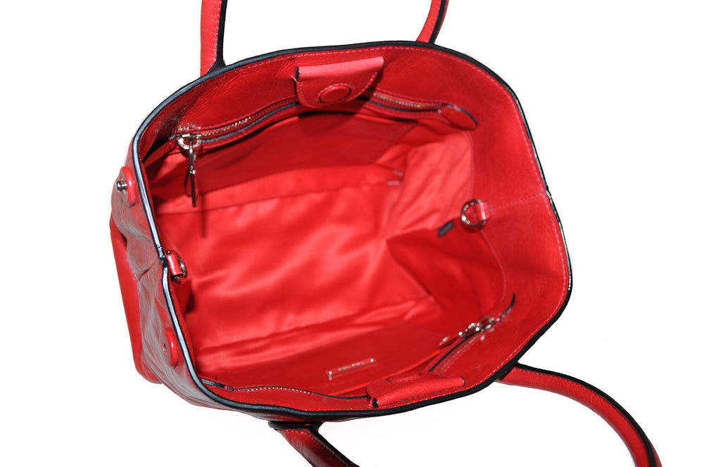 Authentic Miu Miu Red Calf Leather Top Handle Tote Bag for Women | Luxury Glazed Leather Shoulder Purse | Perfect for Work, Travel & Everyday Use