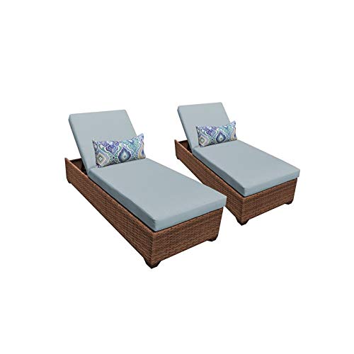 TK Classics Laguna Chaise Set of 2 - All-Weather Wicker Outdoor Patio Furniture for Poolside, Spa & Backyard Relaxation - Water-Resistant Cushions Included (Spa Color)