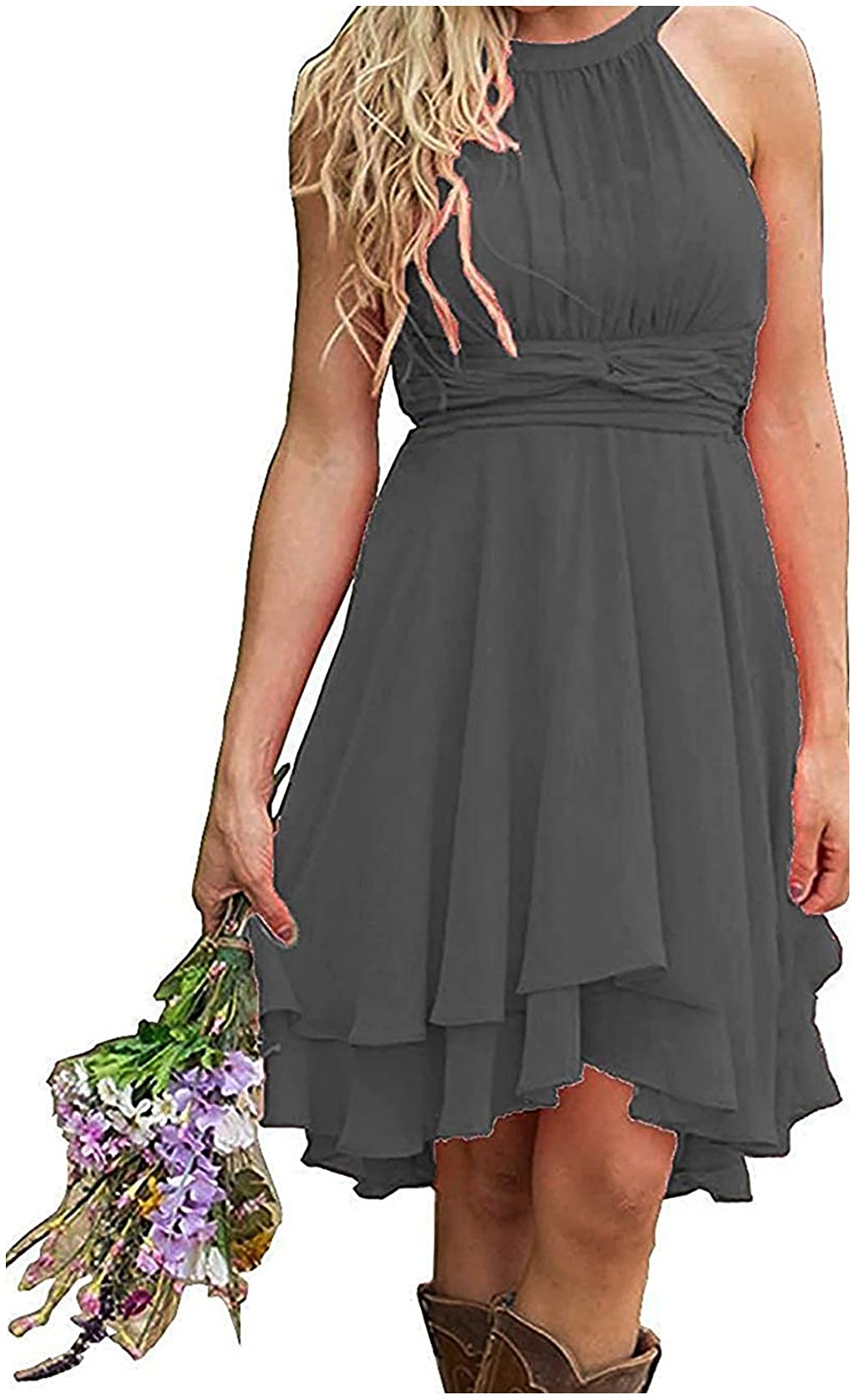 ANGELWARDROBE Women's Short Knee-Length Chiffon Bridesmaid Dress - Country Style Formal Wedding Guest Gown for Parties, Rehearsal Dinners & Special Occasions
