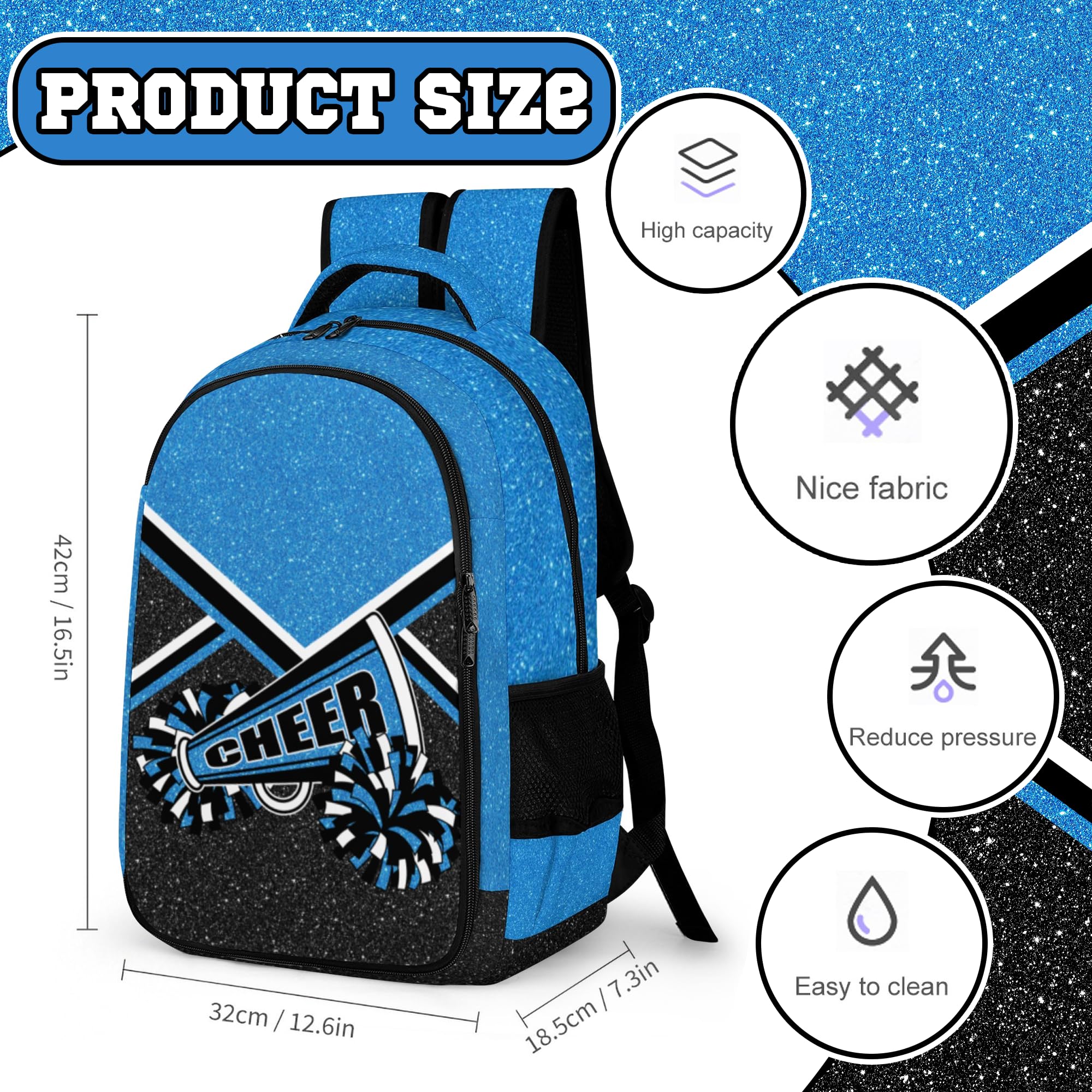 Cheerleading Backpack for Women & Teams - Durable Blue Cheerleader Backpack with Pockets - Perfect for Gym, Practice & Competition
