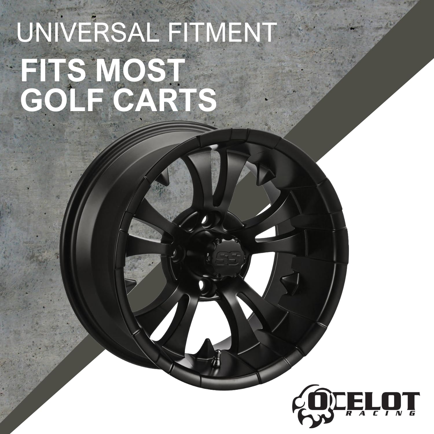 Premium 10-Inch Golf Cart Wheels - Ocelot E118 Black 10x7 Rims (4/4 Bolt Pattern) - Durable Golf Cart Accessories for Enhanced Performance - Perfect for Golf Courses, Resorts & Private Communities