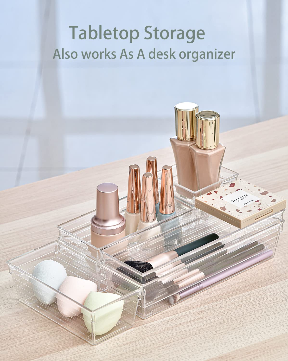 14-Piece Clear Plastic Drawer Organizer Set for Kitchen, Makeup, Bedroom & Office - Versatile Storage Trays for Utensils, Cosmetics, Stationery & Small Items