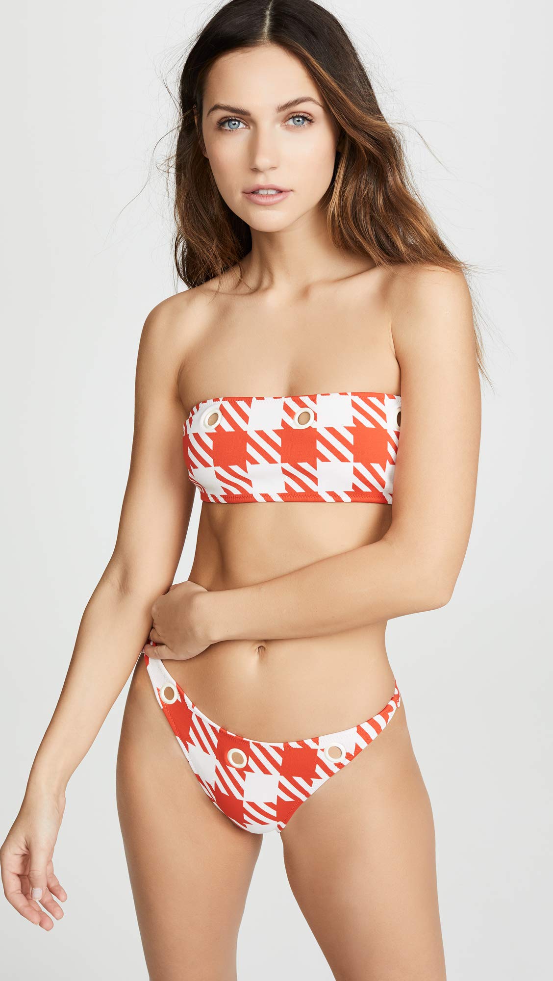 Solid & Striped The Annabelle Eyelet Bikini Top - Red Lipstick Gingham Print Swimwear for Women | Beach Vacation, Pool Party & Summer Fashion