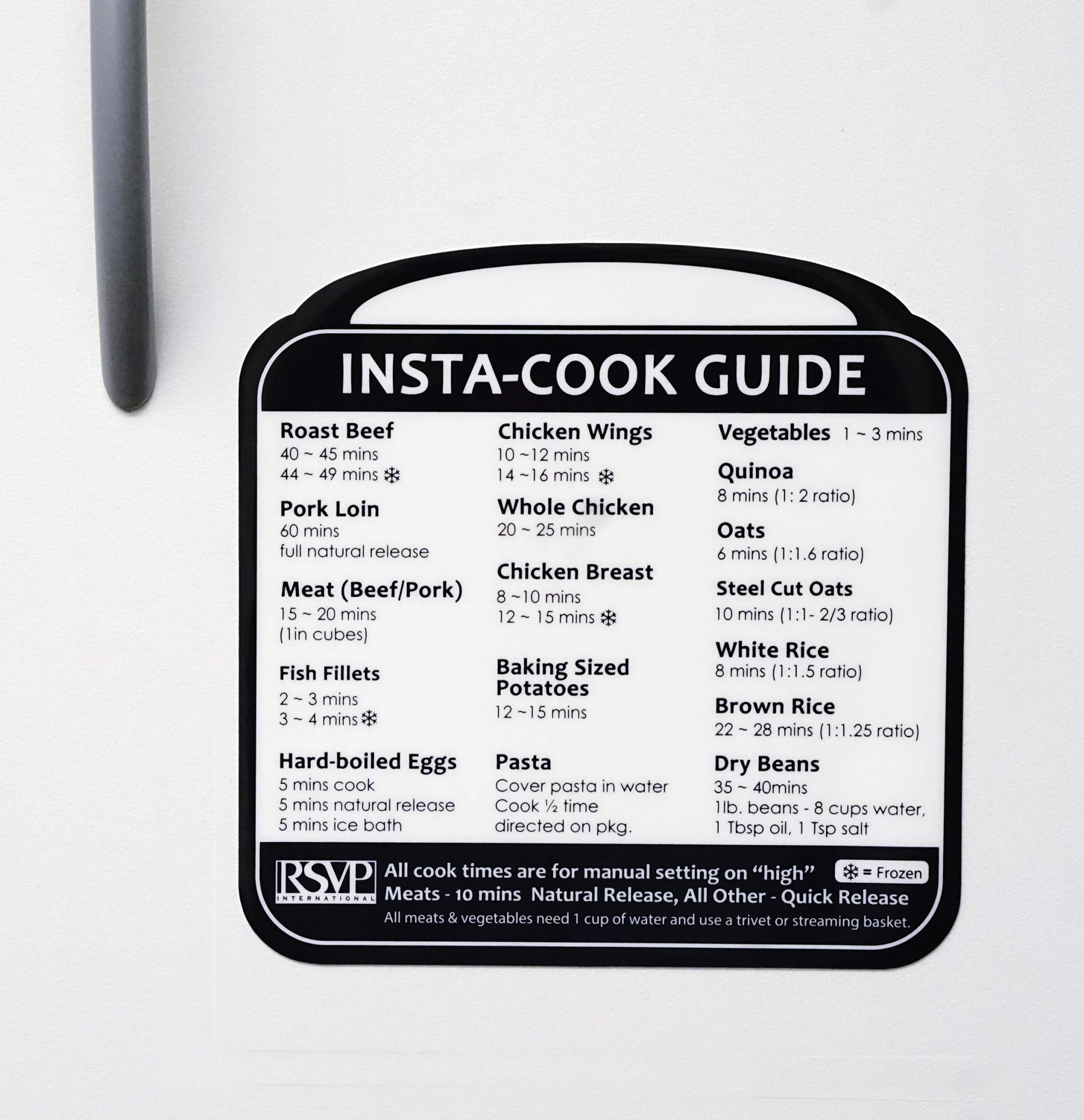 RSVP International Kitchen Organization Collection - Removable Labels & Insta-Cook Guide (White/Black) | Perfect for Pantry Storage, Spice Jars & Meal Prep Organization