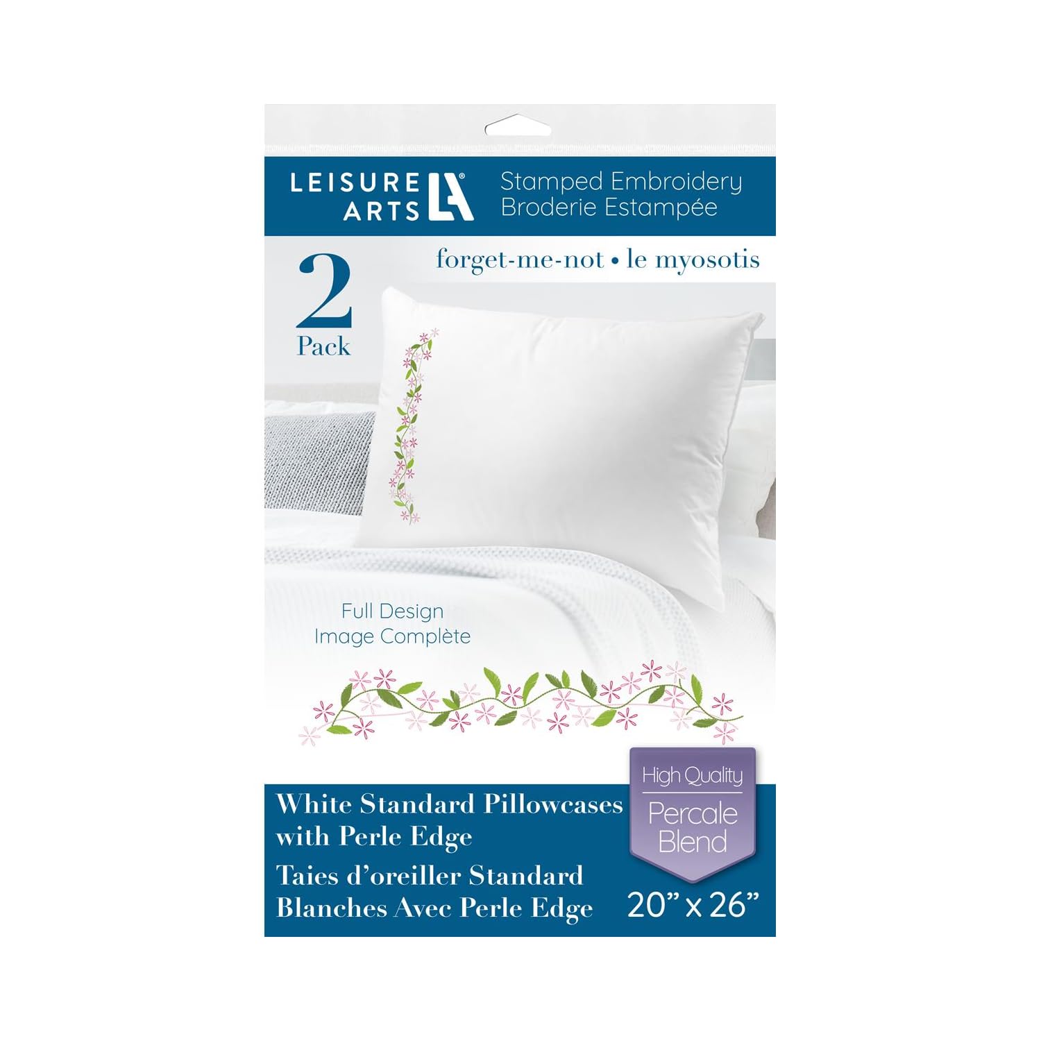 Forget-Me-Not Embroidery Pillow Kit - 2Pc Stamped Cross Stitch Pillowcases 20