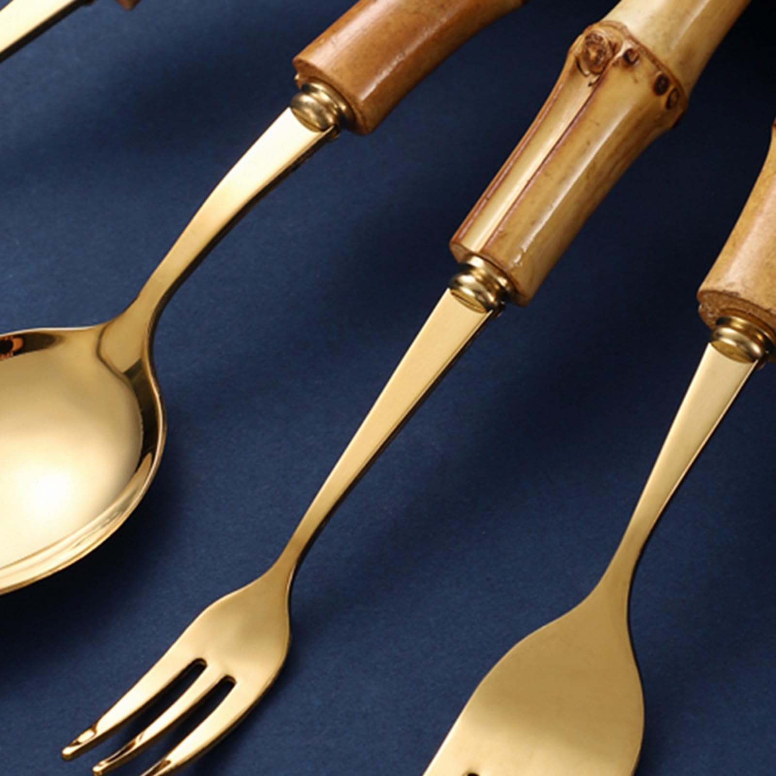 Eco-Friendly Bamboo Cutlery Set for 6 - Reusable Bamboo Forks & Spoons with Stainless Gold Tips, Sustainable Flatware Utensils for Adults | Perfect for Camping, Picnics & Zero-Waste Living (Yellow)