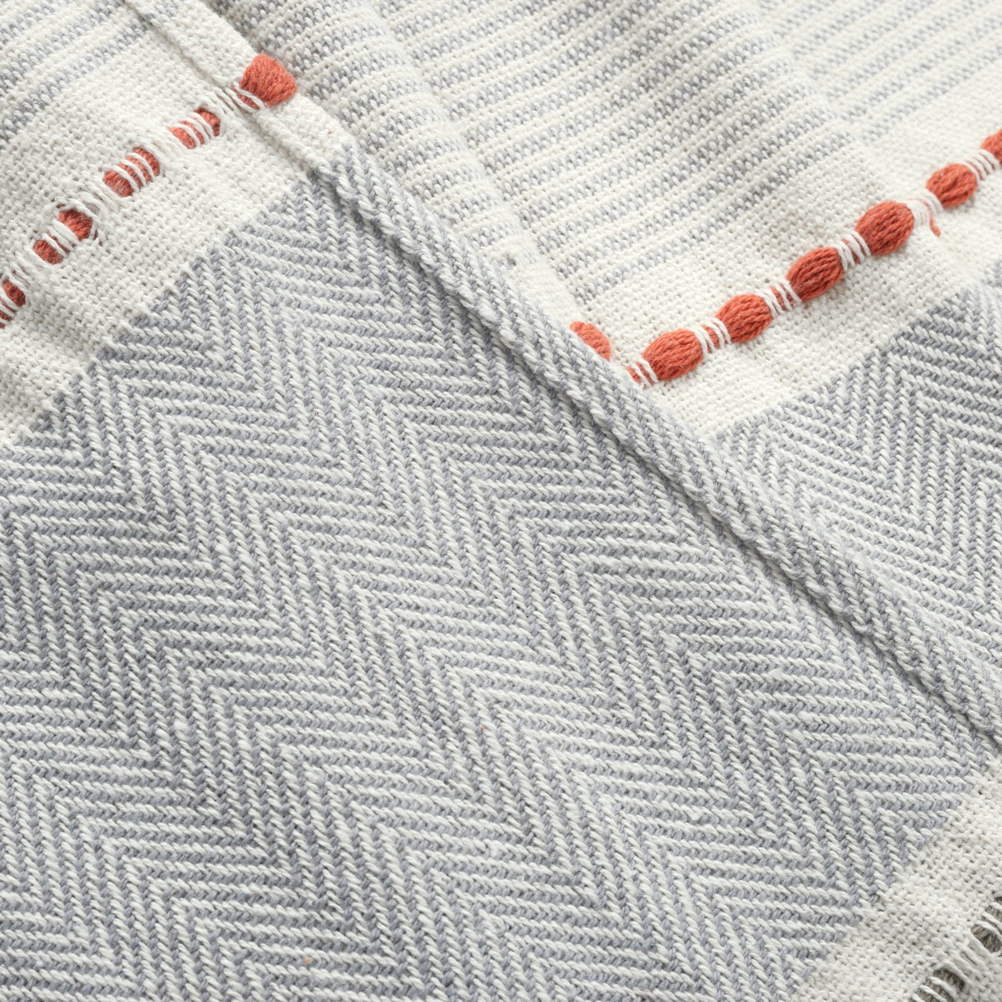 Herringbone Stripe Yarn-Dyed Cotton Woven Tassel Throw Blanket - Soft & Cozy Decorative Couch Cover for Living Room, Bed, Sofa