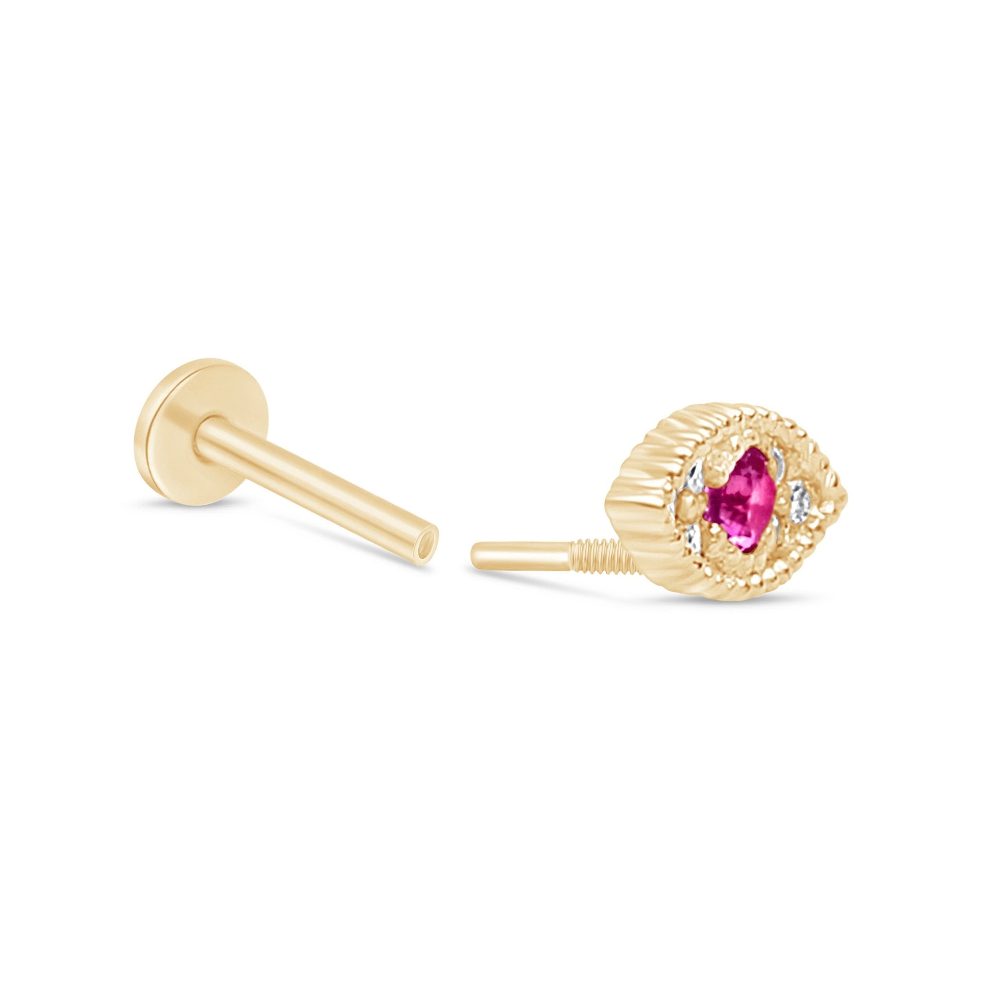 14k Yellow Gold Ruby Evil Eye Flat Back Stud Earrings for Women - Protection Jewelry for Everyday Wear & Gifting