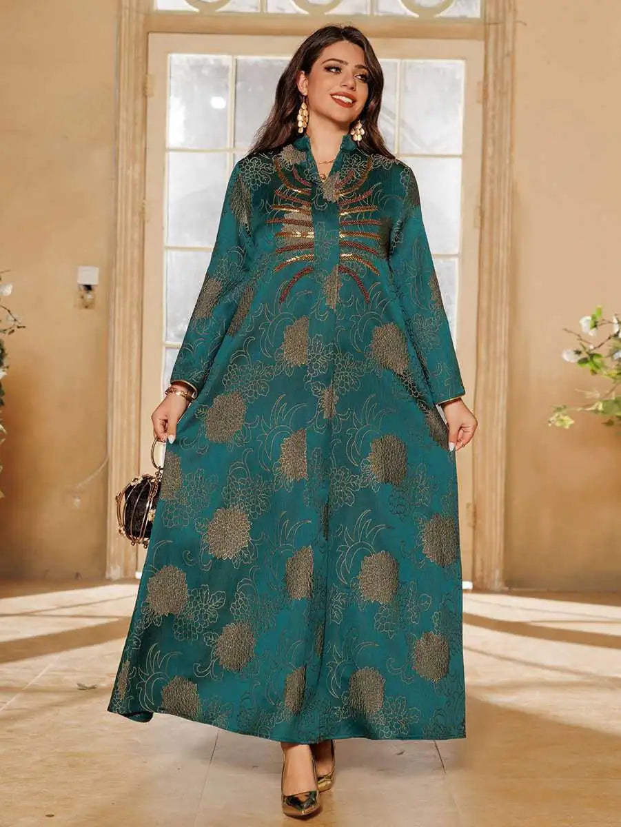 Elegant Jacquard Beaded Caftan Dress for Women - Boho Maxi Kaftan with Intricate Embroidery - Perfect for Eid Celebrations, Weddings & Special Occasions