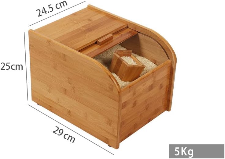 Premium Bamboo Rice Storage Container with Sliding Lid & Measuring Cup - Airtight Dry Food Dispenser for Kitchen, Pantry Organization - Perfect for Storing Rice, Grains, Cereals, Flour & Bulk Foods