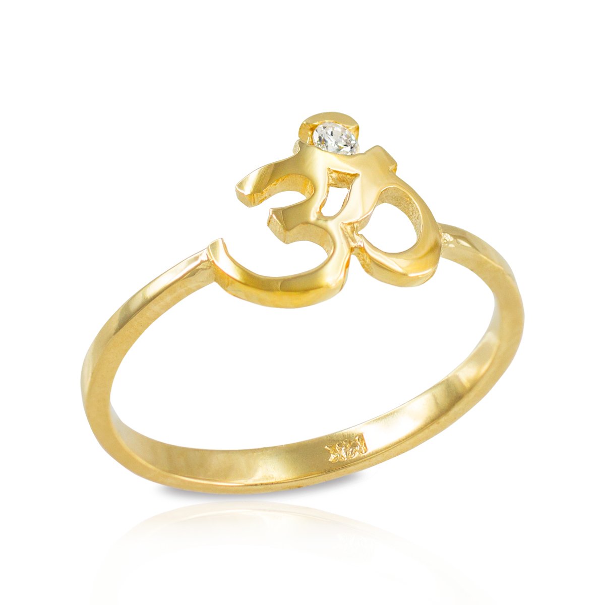 14K Yellow Gold Dainty Yoga Band Diamond Om Ring for Women - Spiritual Jewelry for Meditation, Yoga & Everyday Wear