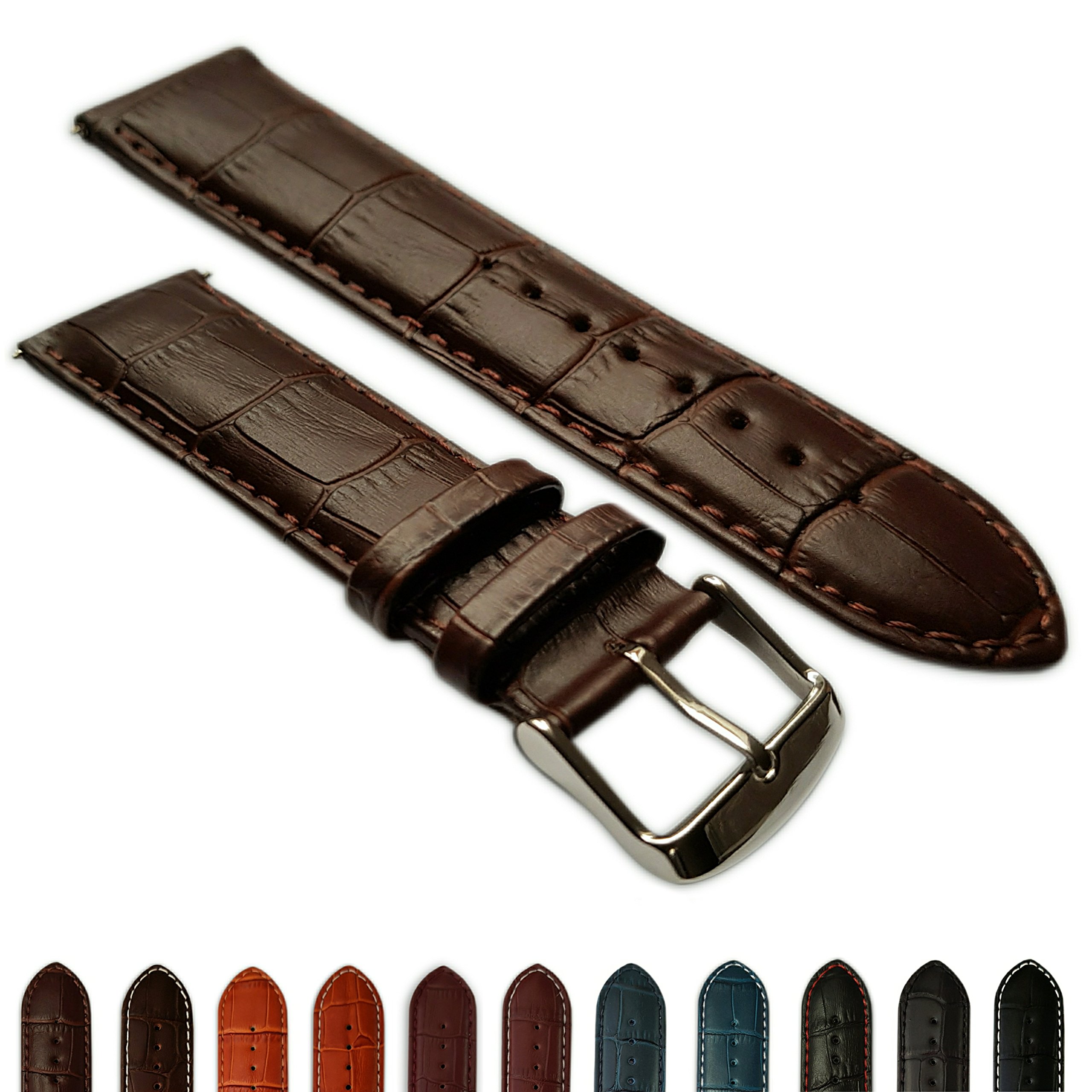22mm Extra Long Genuine Leather Watch Band for Men - Light Brown/Brown Mock Crocodile Strap with Buckle | Perfect for Dress Watches, Business Attire & Formal Occasions
