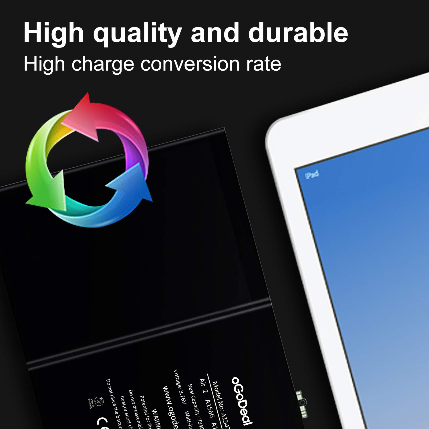 High Capacity Replacement Battery for iPad Air 2 & iPad 6 (A1547/A1566/A1567) with Professional Repair Tool Kit - Perfect for DIY Fixes, Home Repairs & Device Maintenance
