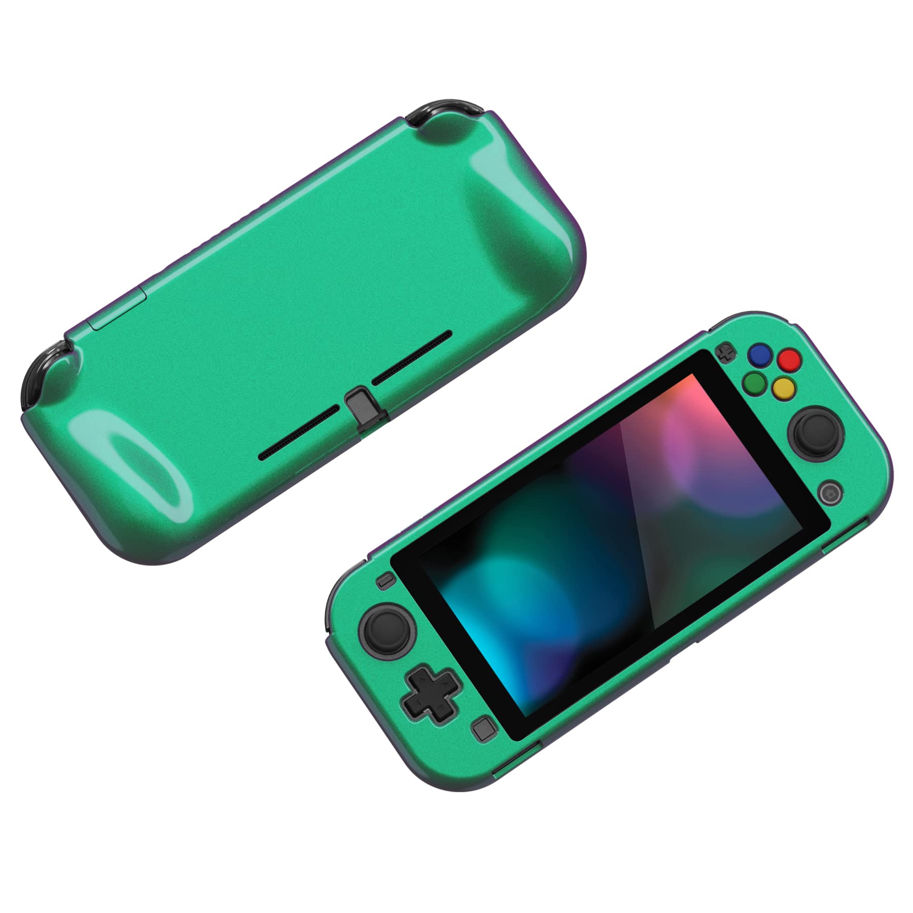 PlayVital ZealProtect Protective Case for Nintendo Switch Lite - Ergonomic Grip Hard Cover with Shock-Absorption & Anti-Scratch | Includes Screen Protector & Thumb Grip Caps | Chameleon Green Purple | Perfect for Gaming On-The-Go & Travel Protection