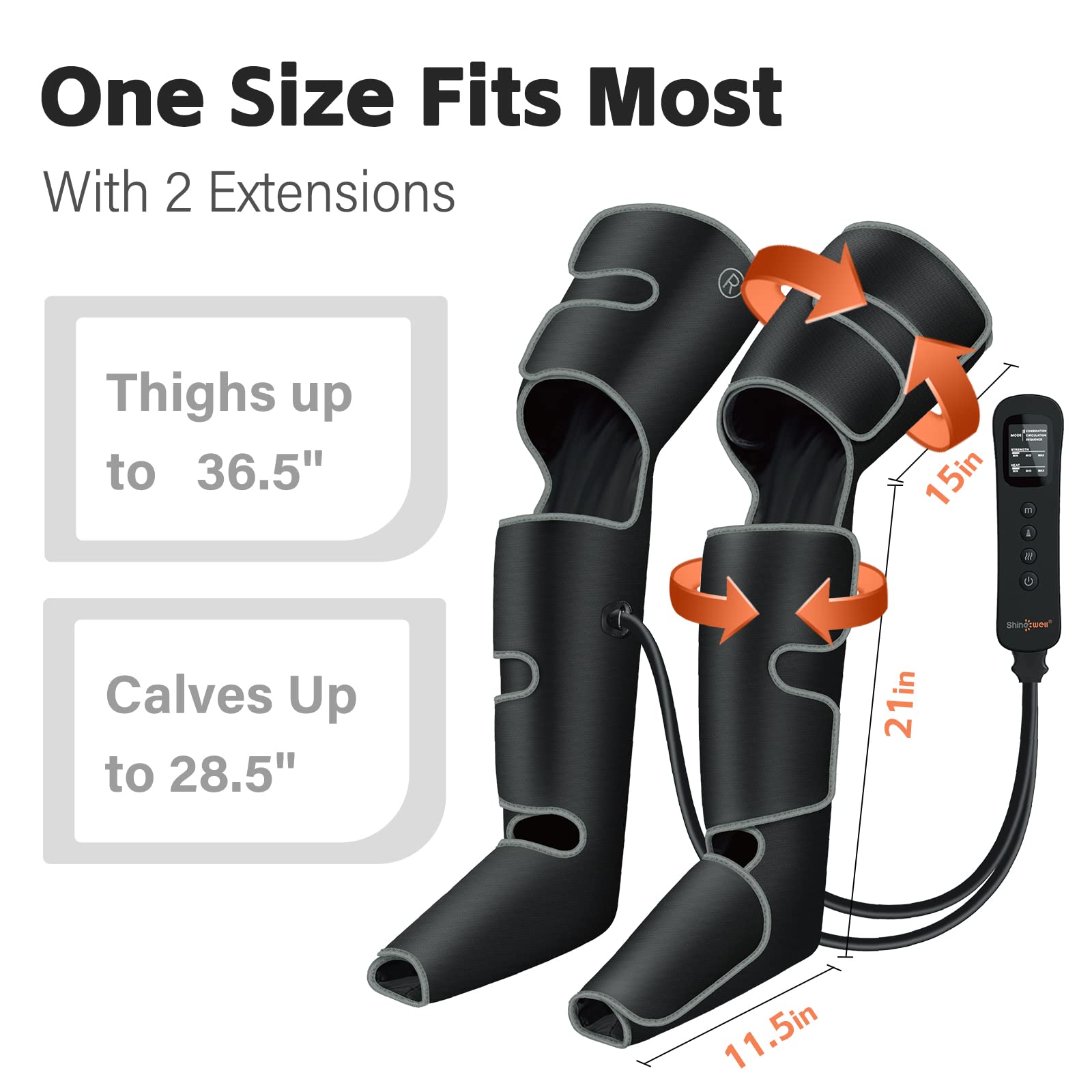 SHINE WELL Leg Massager with Heat & Air Compression - 3 Heat Levels, 3 Massage Modes, 3 Intensity Settings for Circulation, Pain Relief & Swelling - FSA/HSA Eligible - Perfect for Post-Workout Recovery, Long Flights & Office Workers