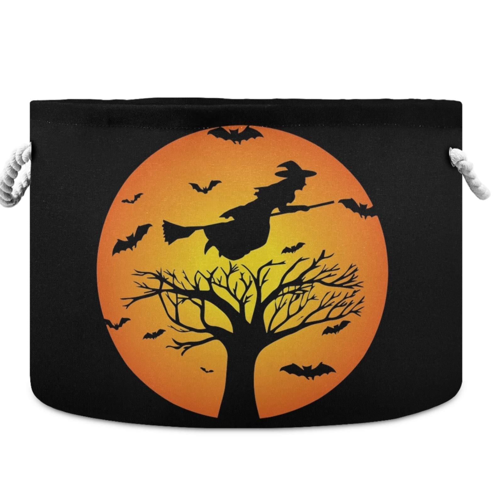 Visesunny Halloween Witch Black Bat & Full Moon Canvas Storage Basket - Waterproof Toy Organizer Bin, Nursery Hamper, Laundry Basket for Kids Room, Playroom, Shelves | Perfect for Halloween Decor, Toy Storage & Kids' Room Organization