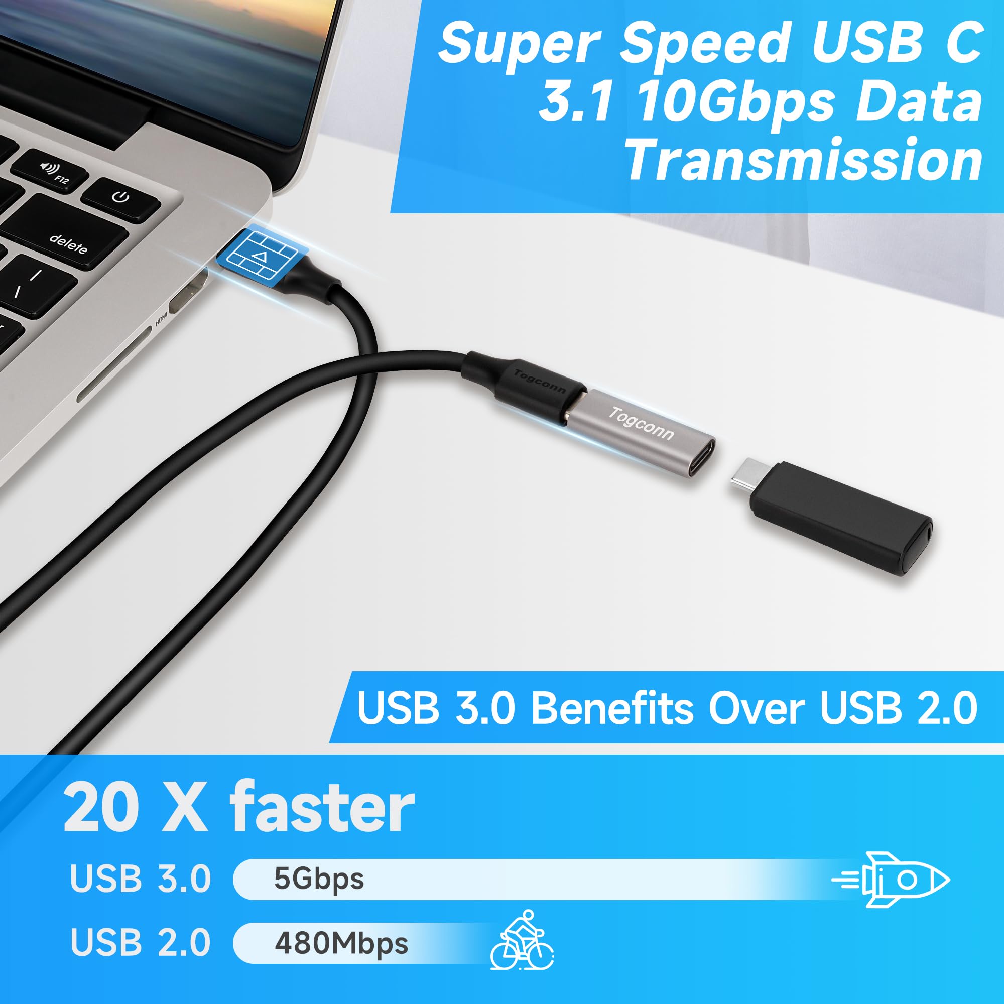 Togconn USB C Female to Female Coupler 4 Pack - USB Type C Extension Adapter for Fast Charging & 10Gbps Data Transfer - Compatible with Smartphones, Laptops & Tablets