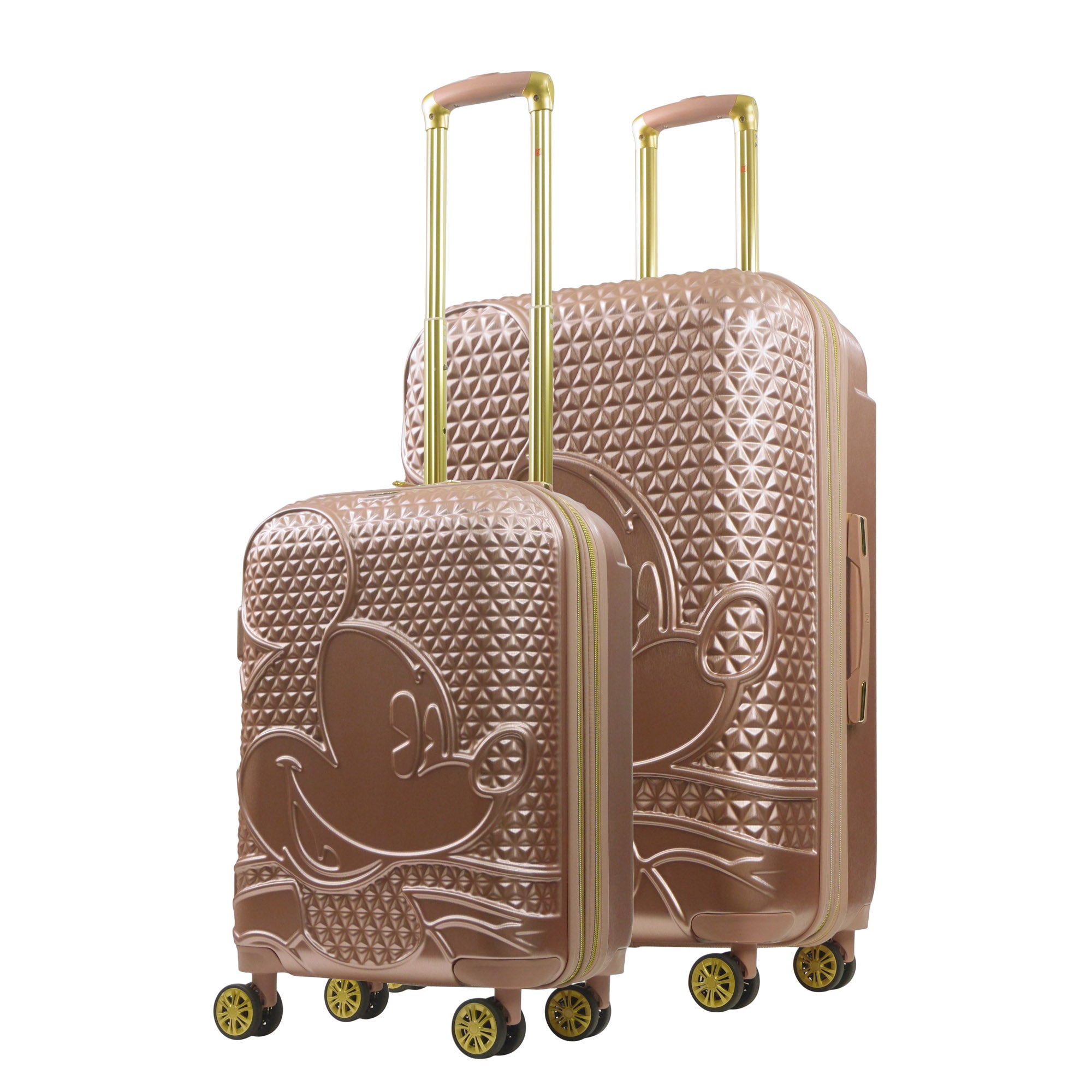 Disney Mickey Mouse Rose Gold Rolling Luggage Set - 2 Piece Carry-On Suitcases for Kids Travel, School & Vacation | Durable Spinner Wheels & Adjustable Handle