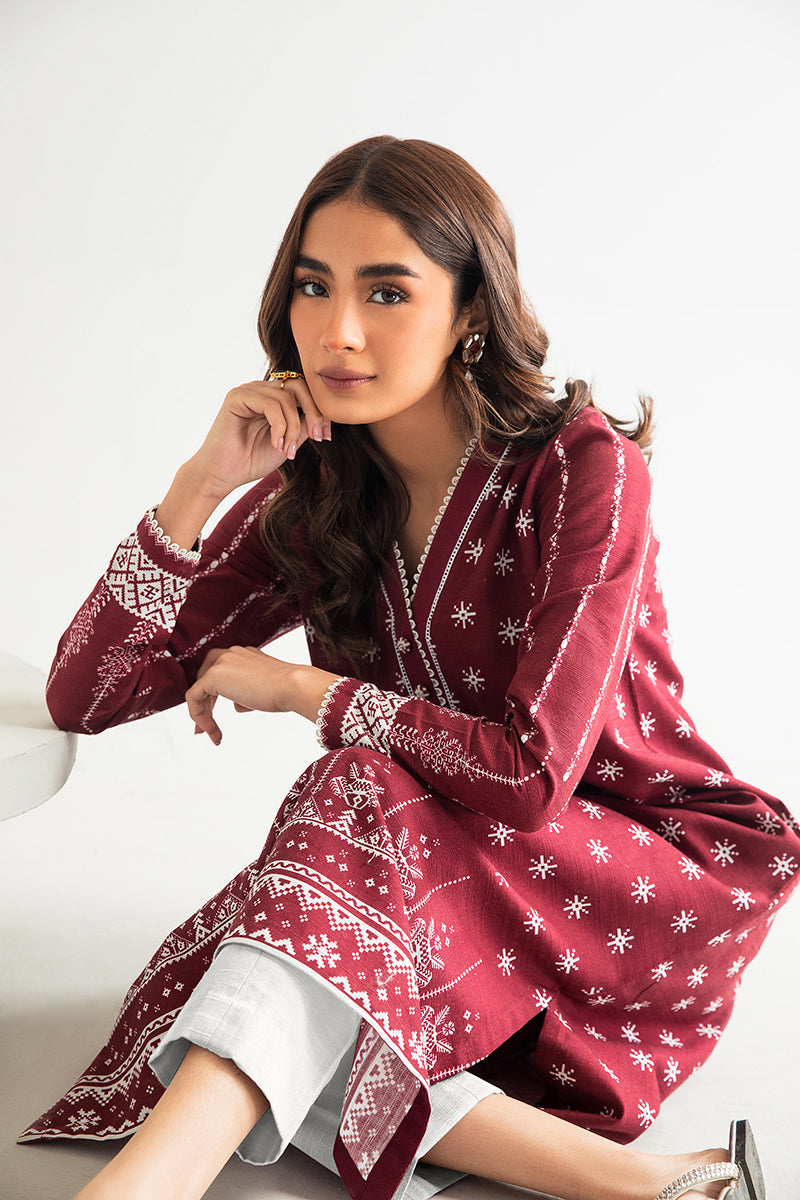 Luxury Maroon 2-Piece Printed Khaddar Suit for Women | Traditional Pakistani Outfit | Elegant Party Wear & Wedding Guest Dress
