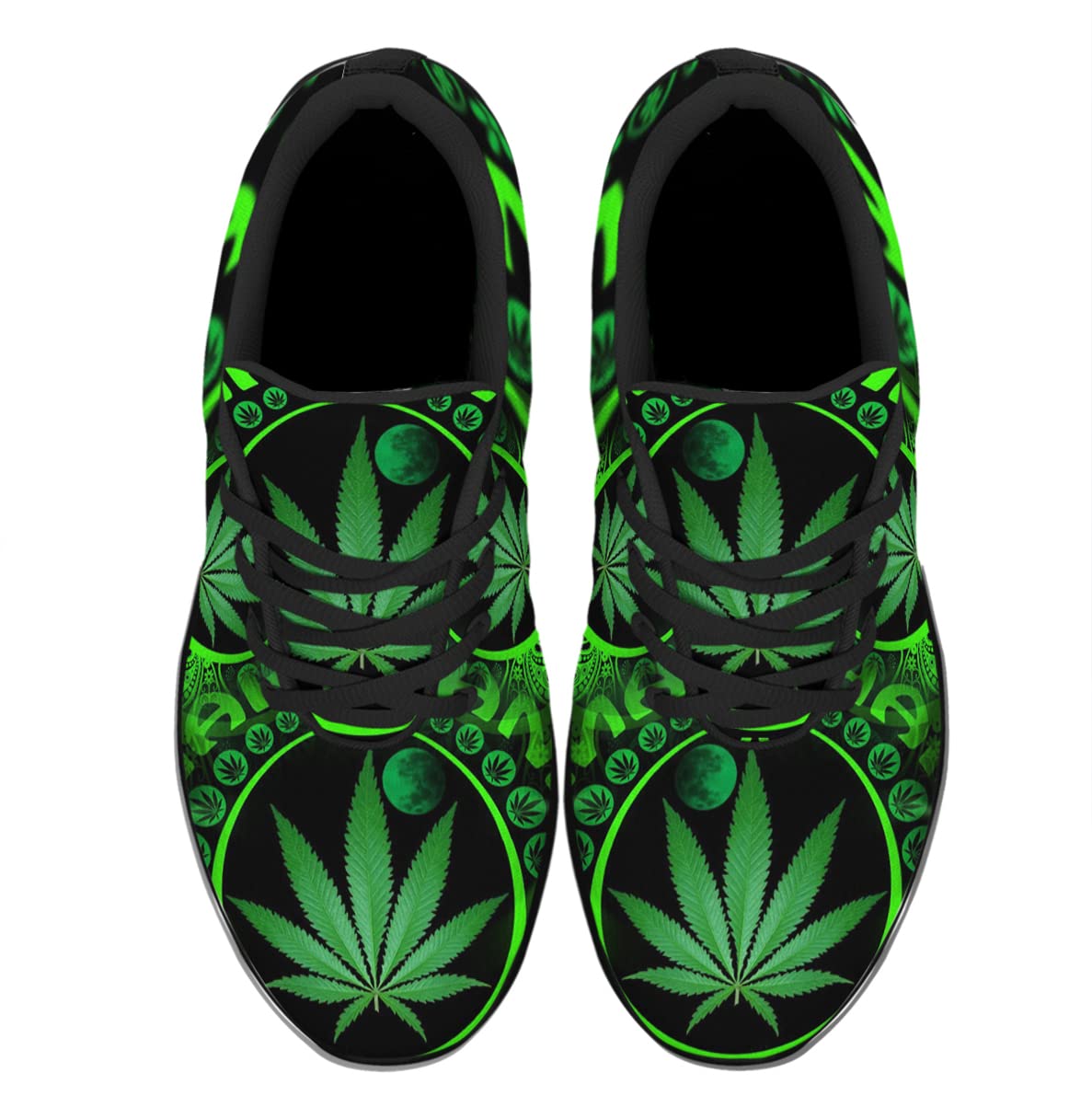 Sonzj-II Unisex Tennis Shoes - Fashionable Green Marijuana Leaf Sneakers for Women & Men | Gym, Walking, Hiking, Running, Travel & Casual Wear