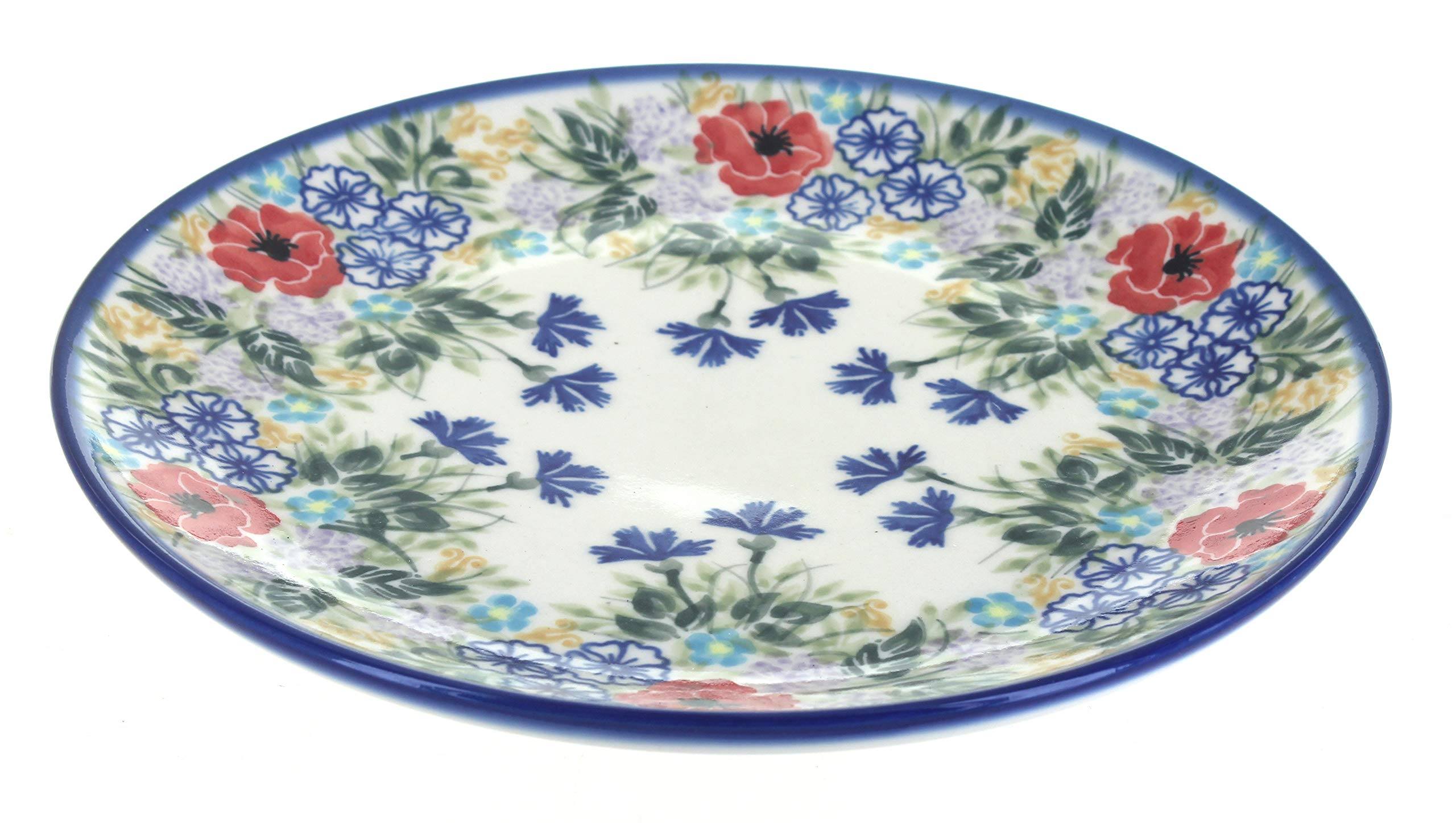 Handmade Blue Rose Polish Pottery Dinner Plate - Elegant Summer Garden Design for Outdoor Dining & Special Occasions
