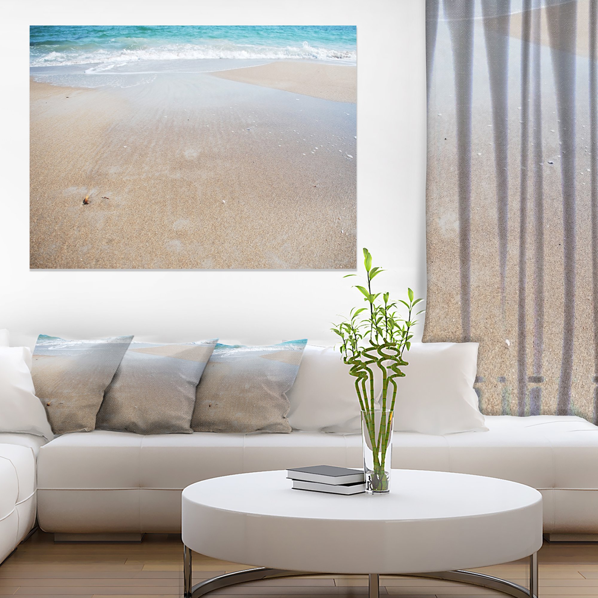 Modern Beach Canvas Art Print - Crystal Clear Sea Waves on Shore - Perfect for Coastal Home Decor, Living Room & Office Wall Art