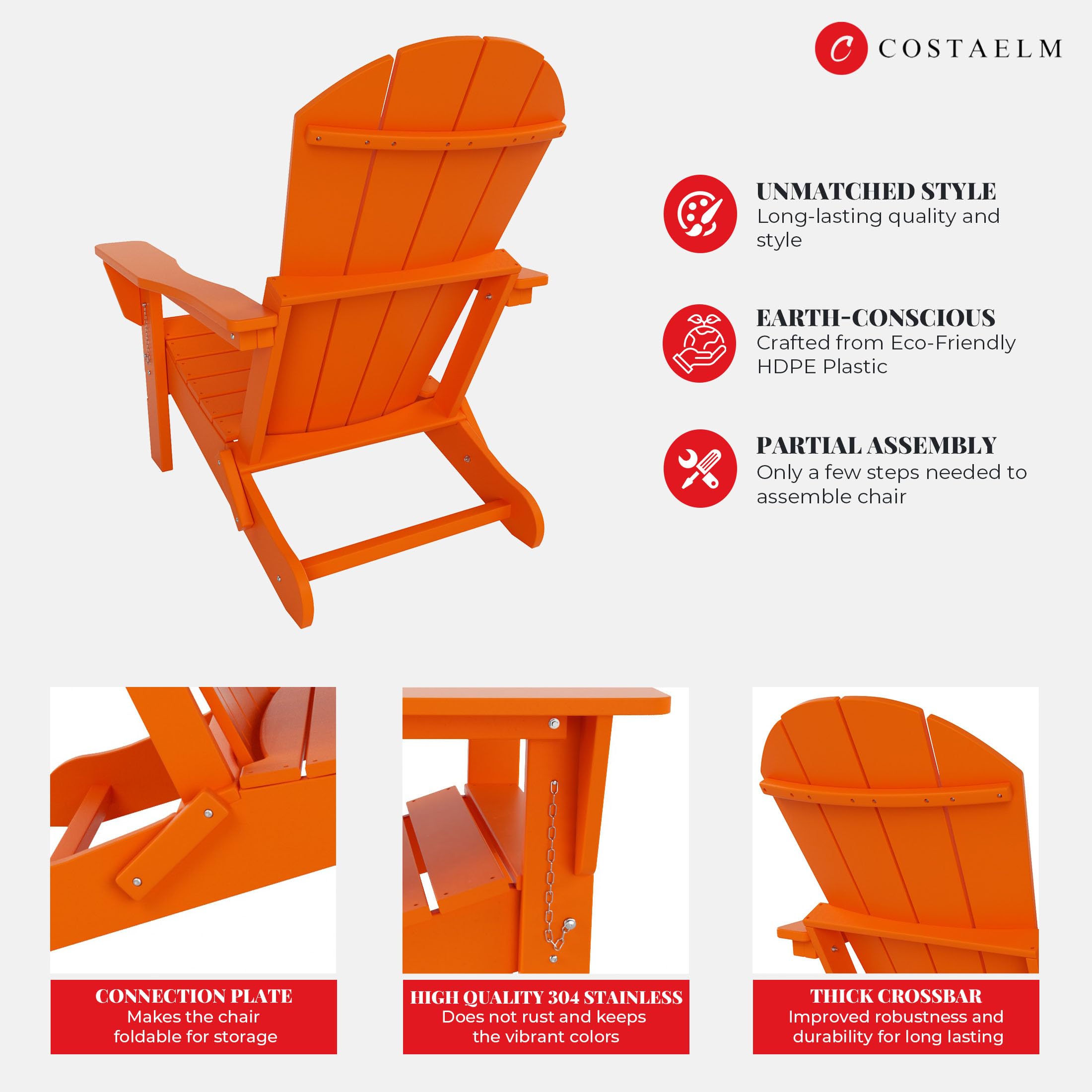 Premium Outdoor Folding Chair - All-Weather Patio & Garden Seating, Portable Adirondack Style for Backyard, Pool, Camping & Firepit (Orange) | Perfect for Picnics, Beach Trips & Outdoor Parties
