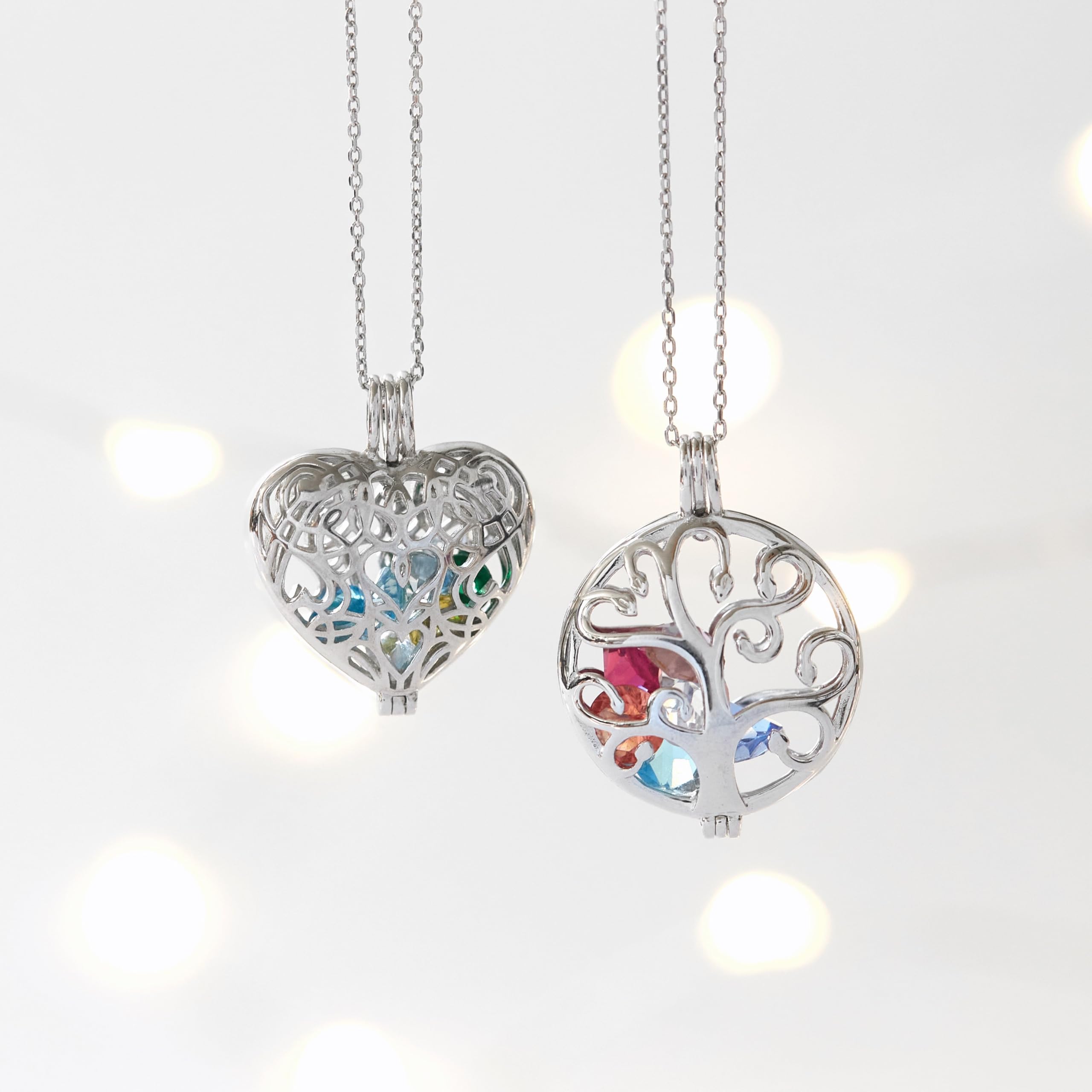 Personalized Sterling Silver Heart Caged CZ Birthstone Locket Necklace for Women - 16