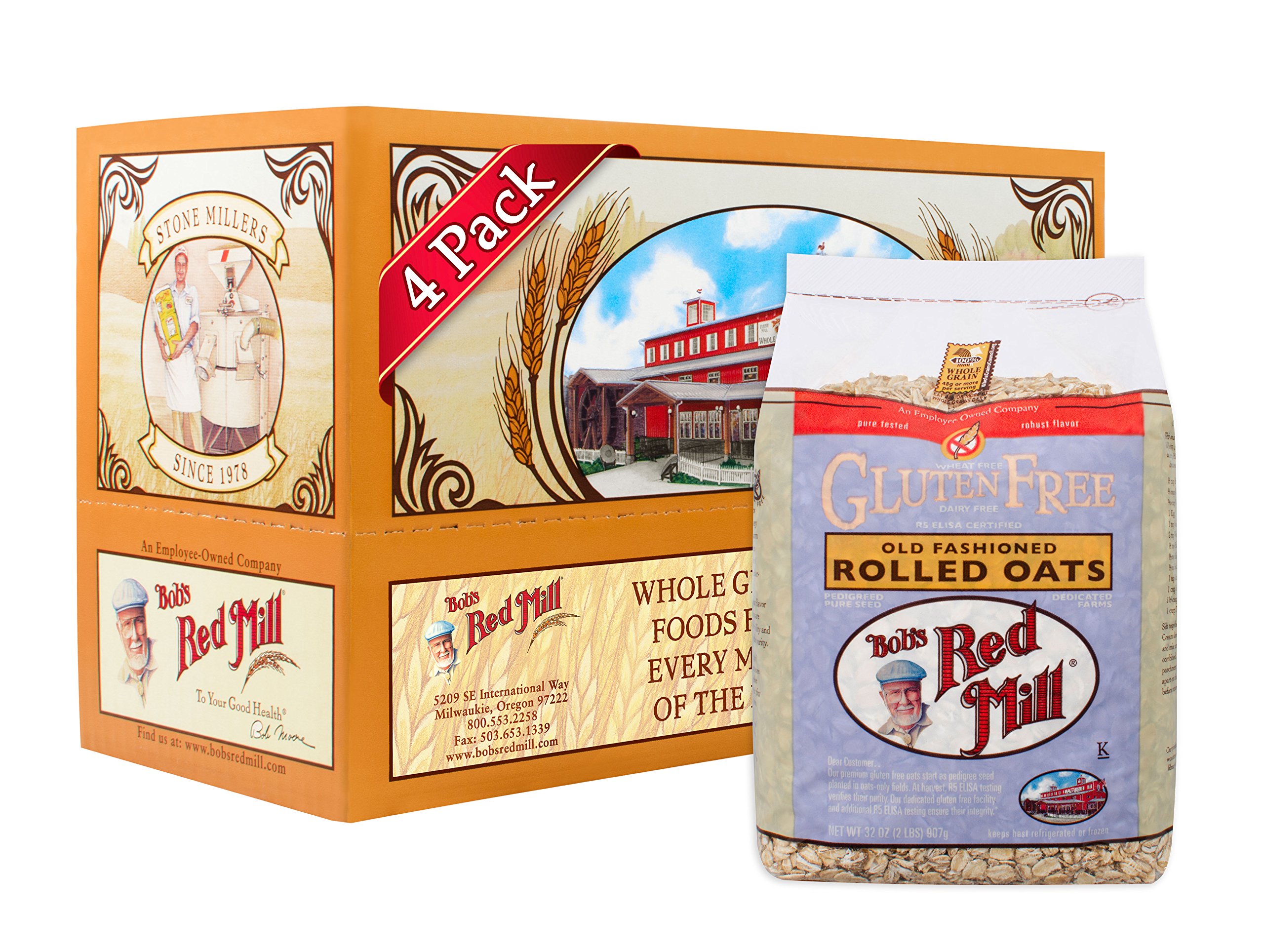 Organic Gluten Free Rolled Oats - Bob's Red Mill Old Fashioned Oats, 32oz (4-Pack) | Breakfast Cereal, Baking, Smoothie & Oatmeal Recipes