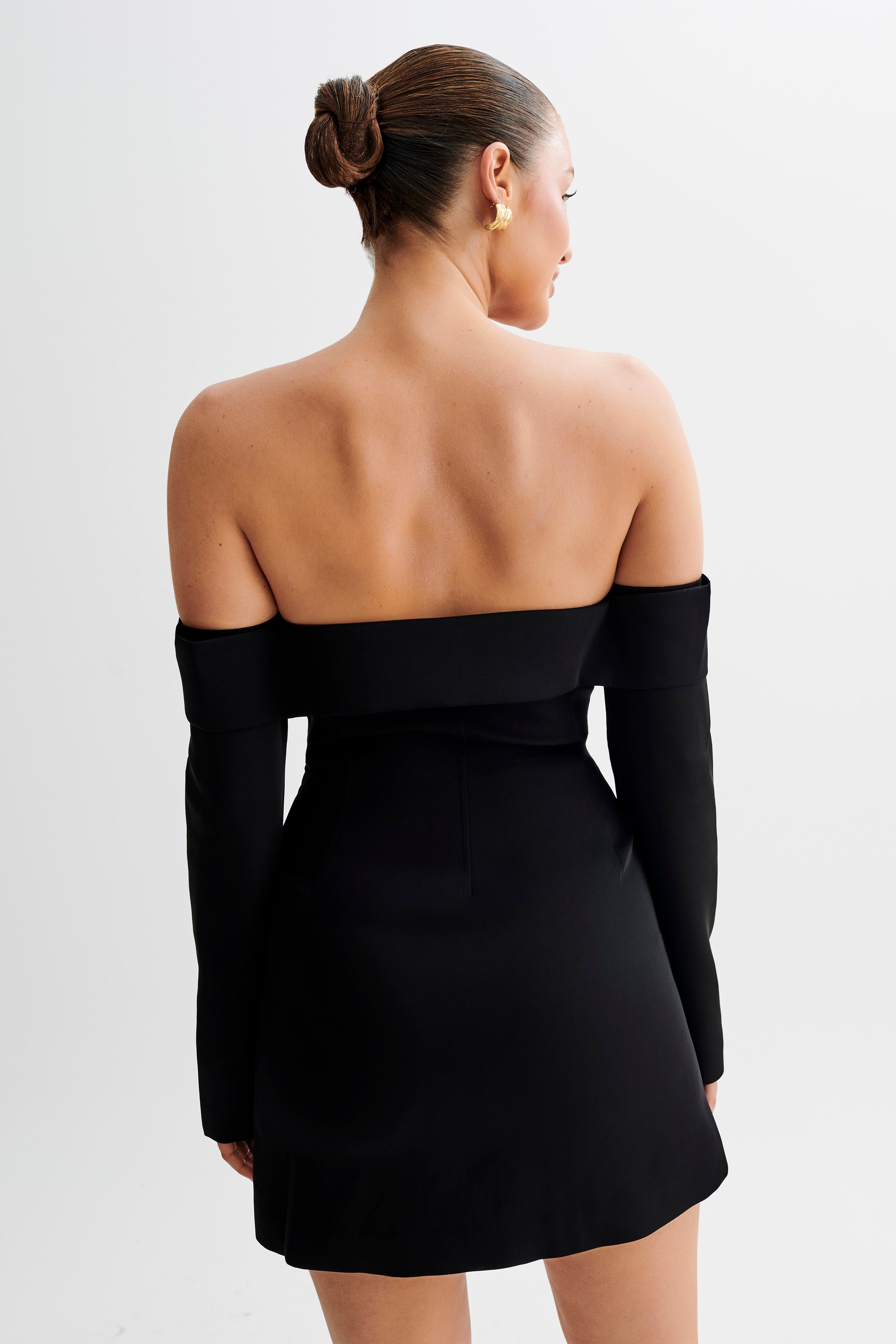 Hugo Suiting Off Shoulder Mini Dress - Black | Elegant Cocktail Party & Evening Wear for Women