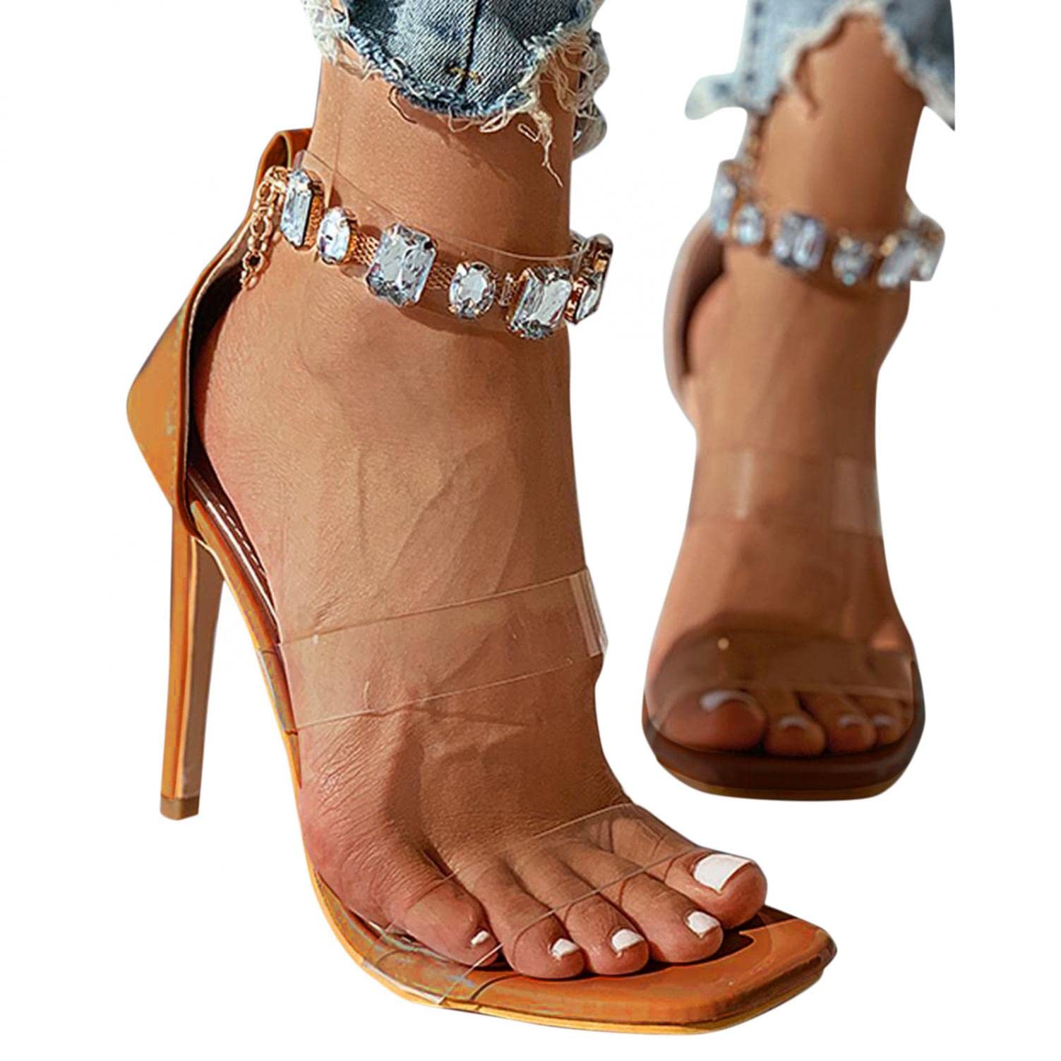 Sexy Lace Up High Heel Sandals for Women - Rhinestone Ankle Strap Clear Stiletto Wedding Shoes | Perfect for Bridal Party, Evening Events & Special Occasions