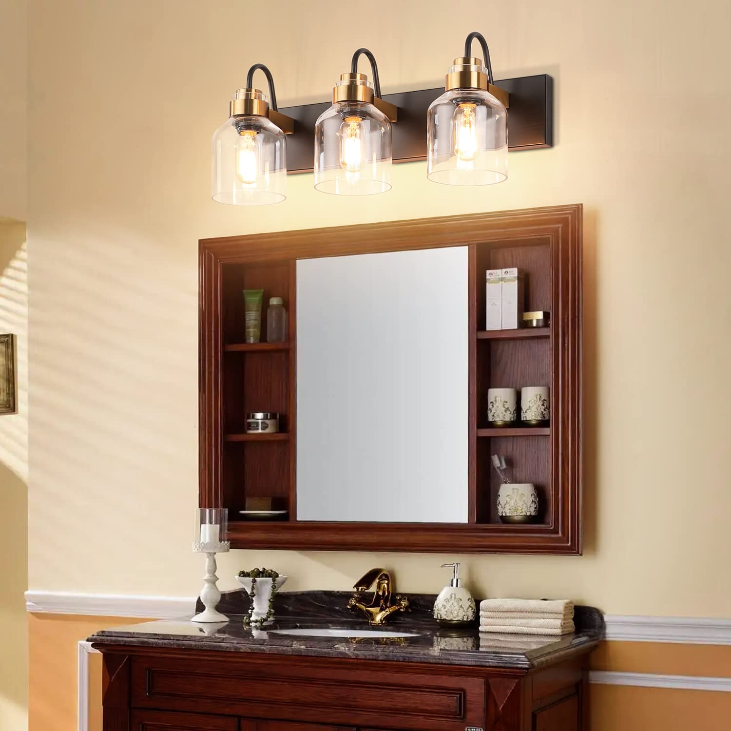 Vintage Black 3-Light Bathroom Vanity Fixture with Crystal Accents - Elegant Black 4-Light Bathroom Lighting for Modern & Classic Bathrooms, Powder Rooms & Dressing Areas
