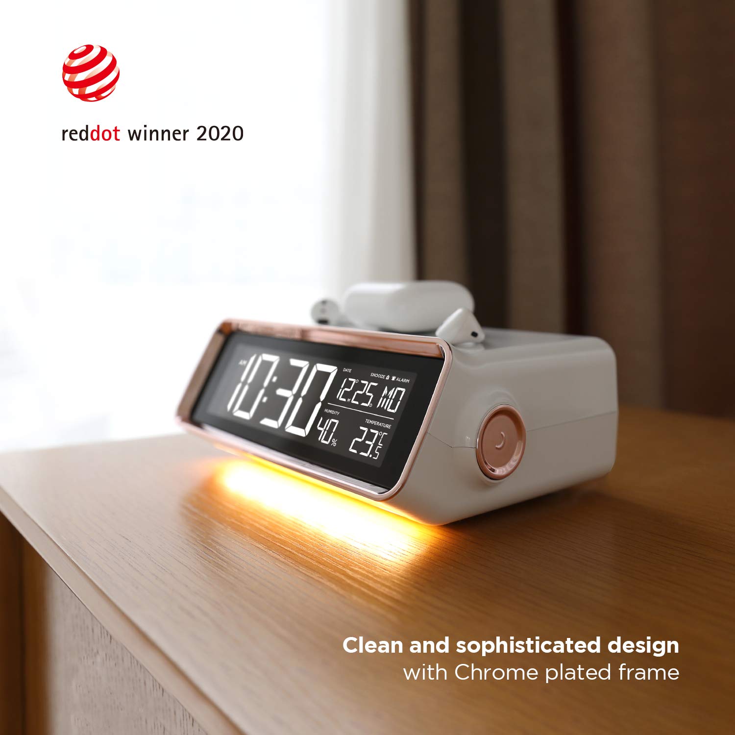 Mooas Wireless Charging Nightlight Alarm Clock with 10W Fast Charging Pad - Compatible with iPhone 15/15 Pro/14/14 Pro & Samsung Galaxy S24/S23/S22 - Perfect for Bedside, Office & Travel Use