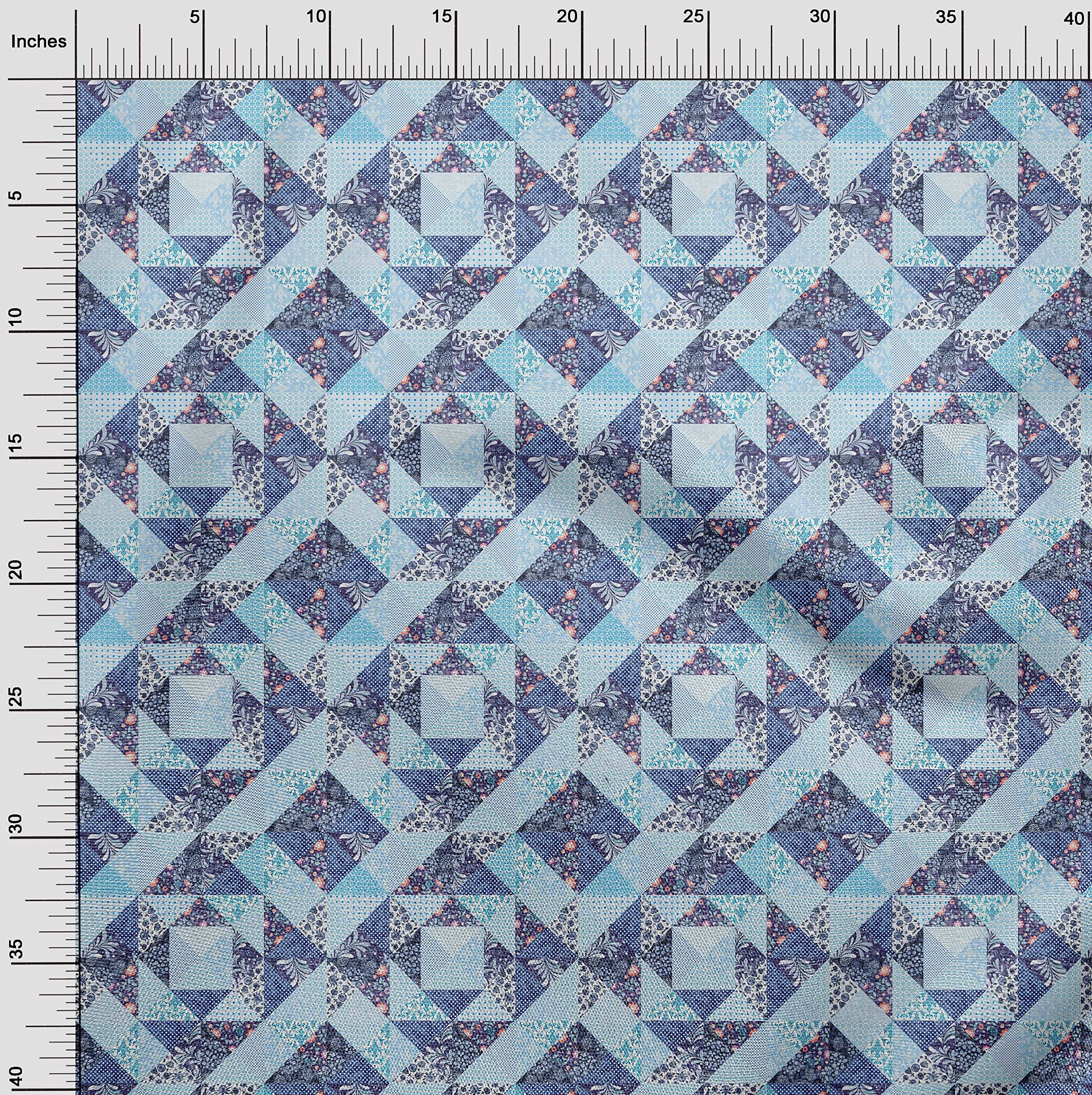 oneOone Polyester Spandex Light Blue Asian Floral Print Fabric - 56 Inch Wide Dress Material by The Yard for DIY Fashion, Home Decor & Craft Projects