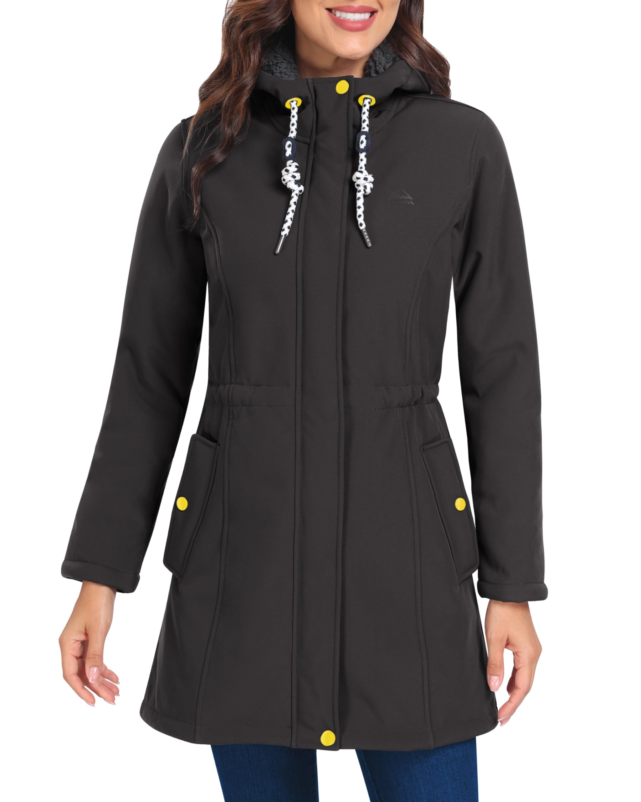ATLASLAVA Women's Softshell Jacket - Waterproof, Breathable & Warm Fleece-Lined Hooded Winter Coat for Outdoor Hiking, Skiing & Daily Commute