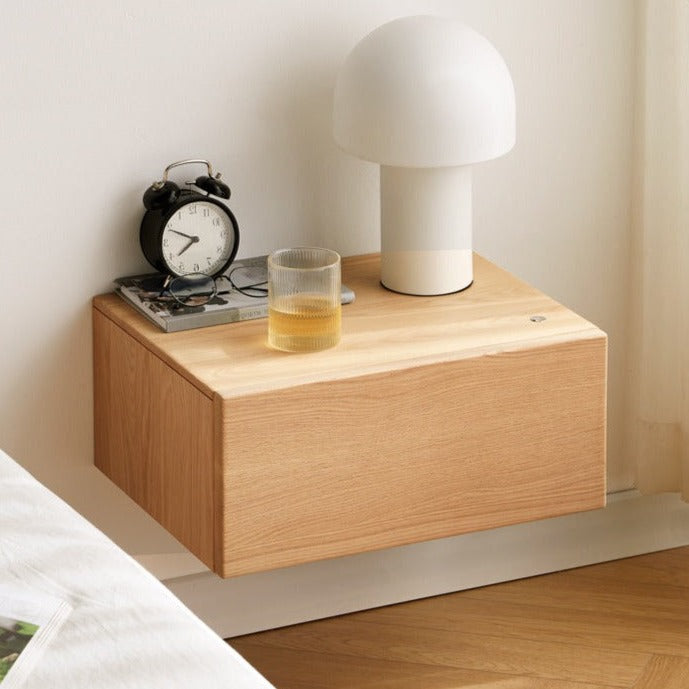Solid Oak & Poplar Wood Floating Nightstand - Modern Bedside Table with Storage Shelf for Bedroom, Living Room, or Nursery