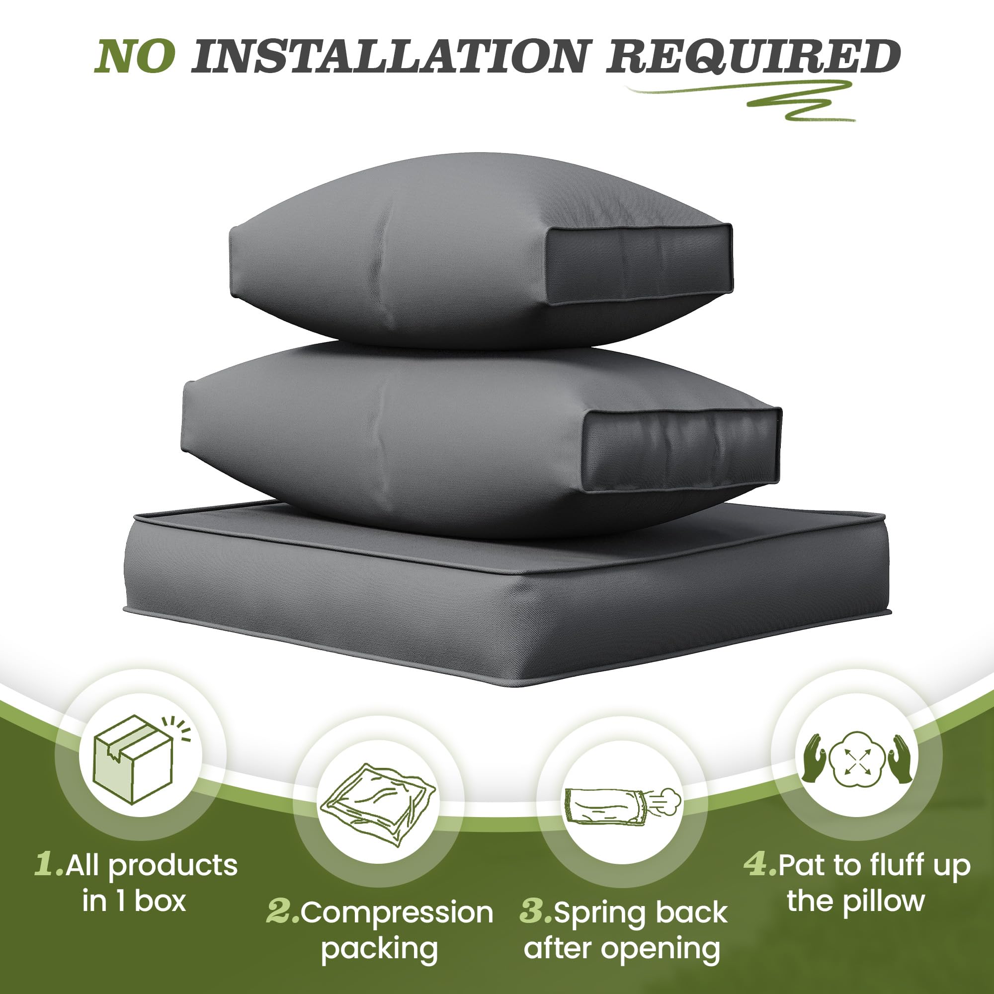 Amopatio 14-Piece Waterproof Outdoor Sofa Cushions Set for 6-Seat Patio Sectional - Quick-Dry, Non-Slip, All-Weather Replacement Cushions with Eco-Friendly Oeko-TEX Certified Fabric (Grey) - Perfect for Backyard, Poolside & Garden Furniture