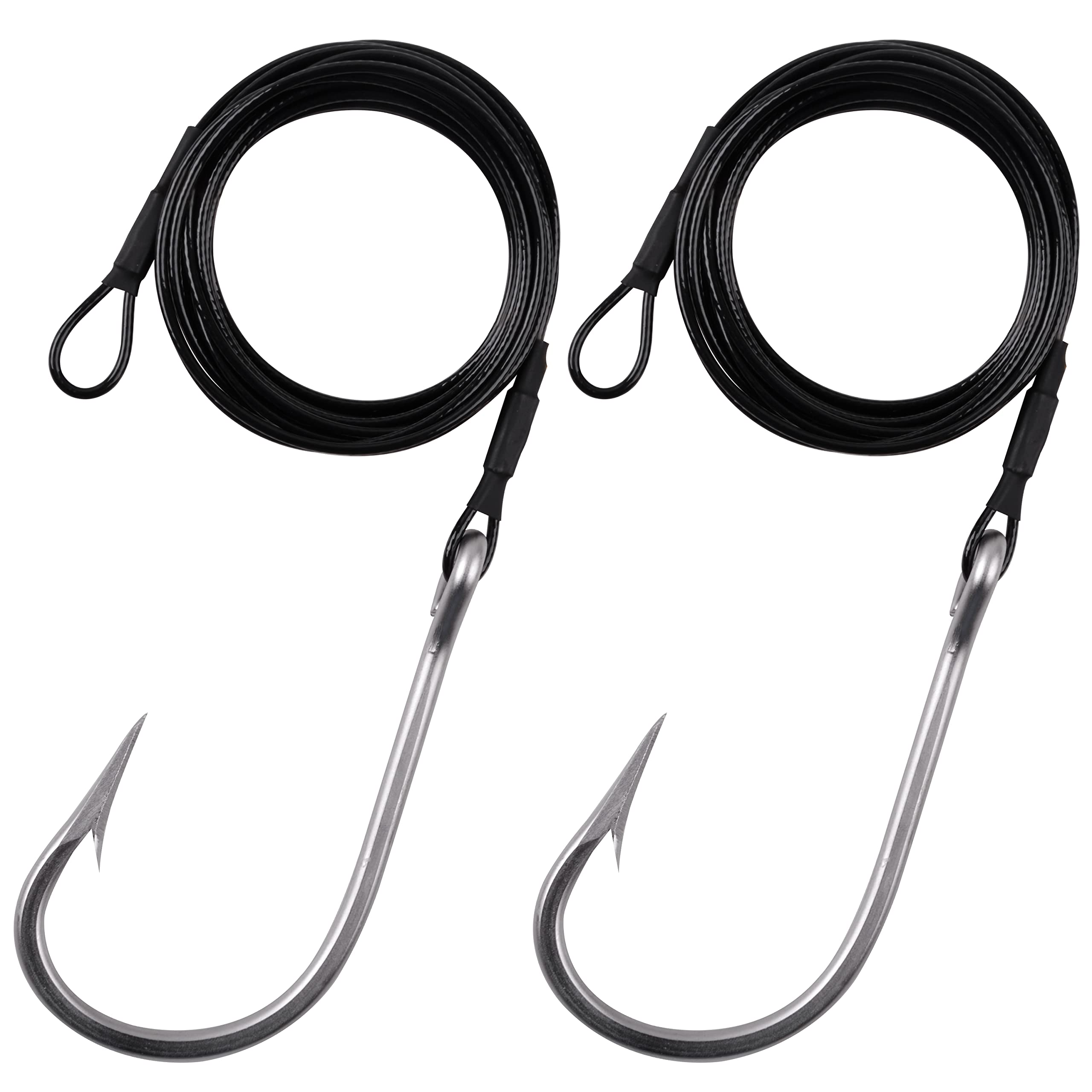 2pcs Surf Fishing Leader Rigs with Tuna Shark Hooks - Stainless Steel Cable Wire for Deep Sea Big Game Fishing (Shark/Tuna/Toothy Fish) - Perfect for Saltwater Surf Casting and Offshore Angling Adventures