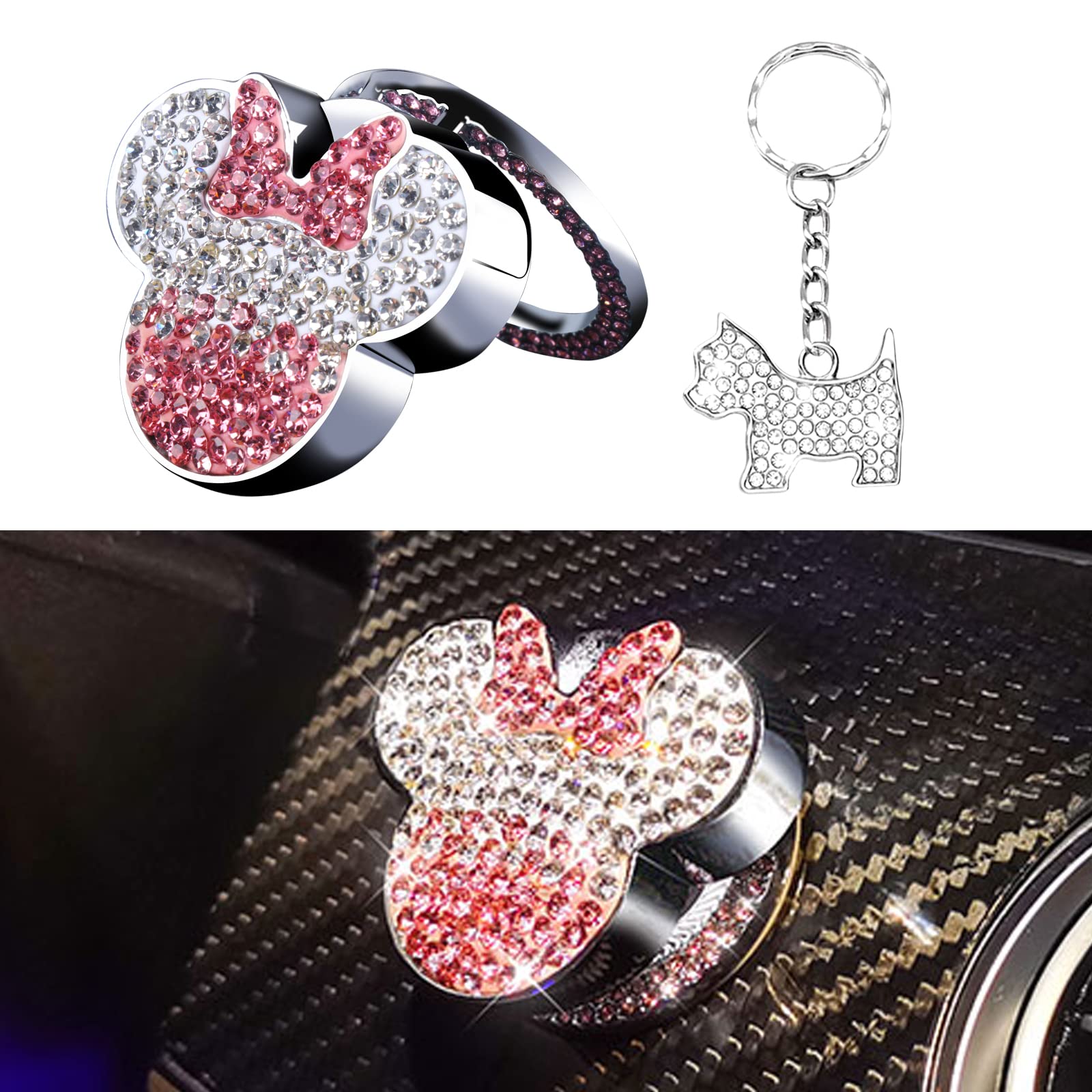 Cute Pink Crystal Car Push Start Button Cover - Bling Accessory for Women & Girls - Perfect for Car Interior Decoration